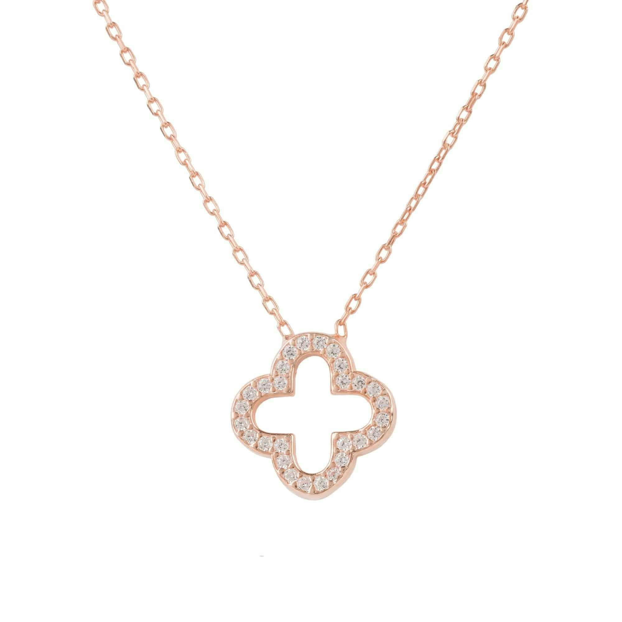 Latelita Silver/White/Light Open Clover Pendant Necklace - Rosegold