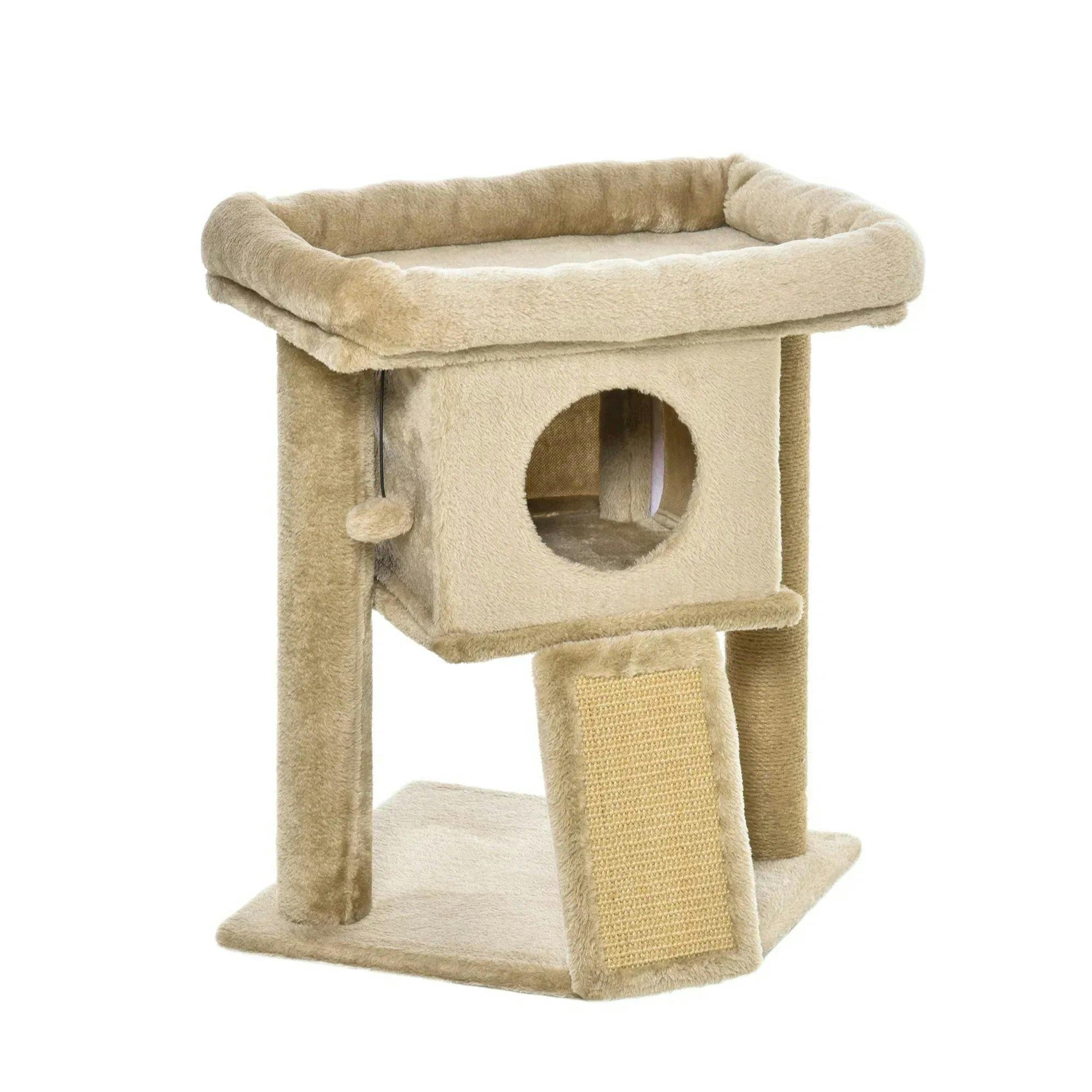Bobobiy Cat Tree Tower For Indoor Cats Cat Scratching Post Climbing Activity Centre W/Jute Scratching Pad, Toy Ball, Cat House - Coffee
