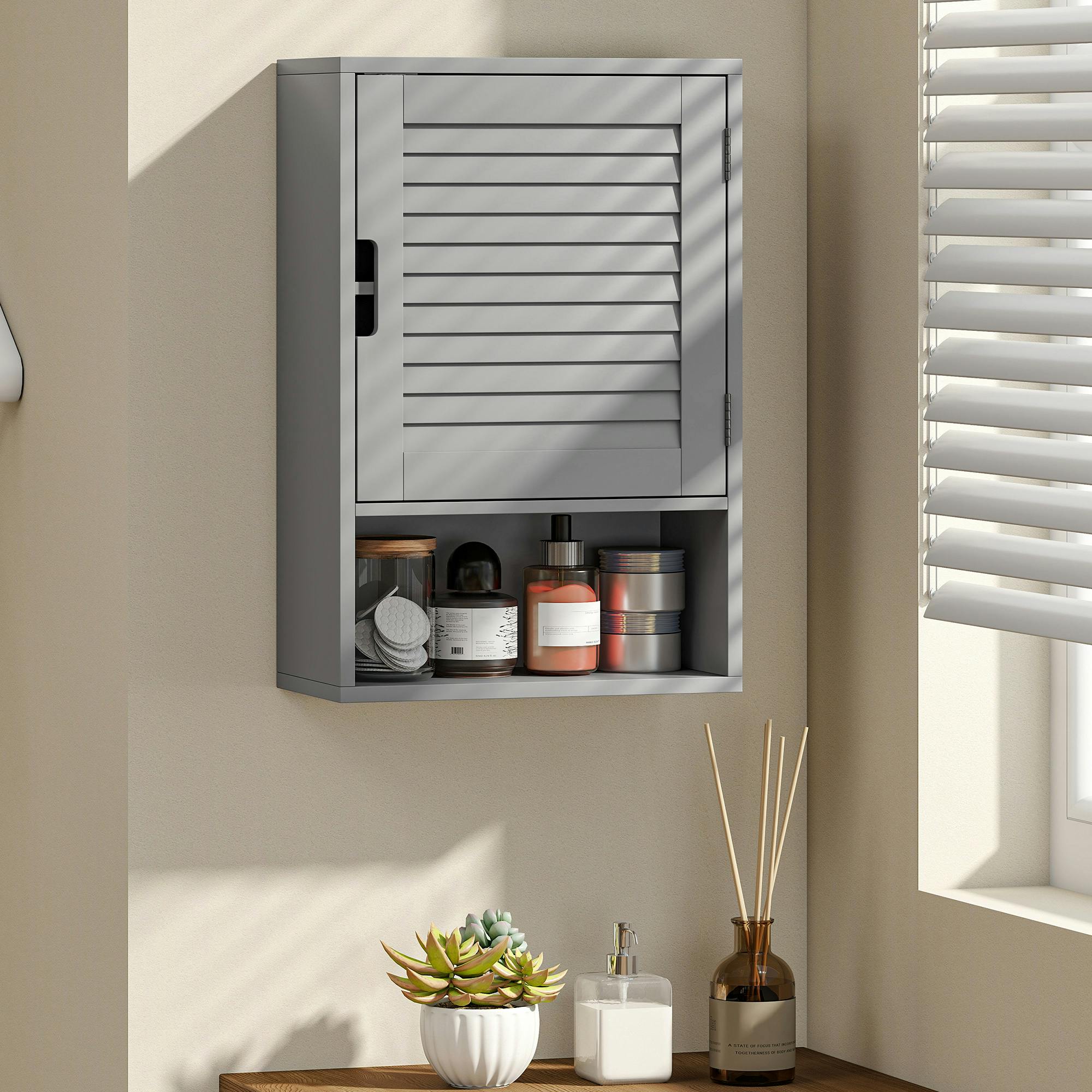Rackhams Grey Bathroom Cabinet, Wall Mounted Storage Cabinet With Adjustable Shelves, 40 X 20 X 60 Cm, - Image 3