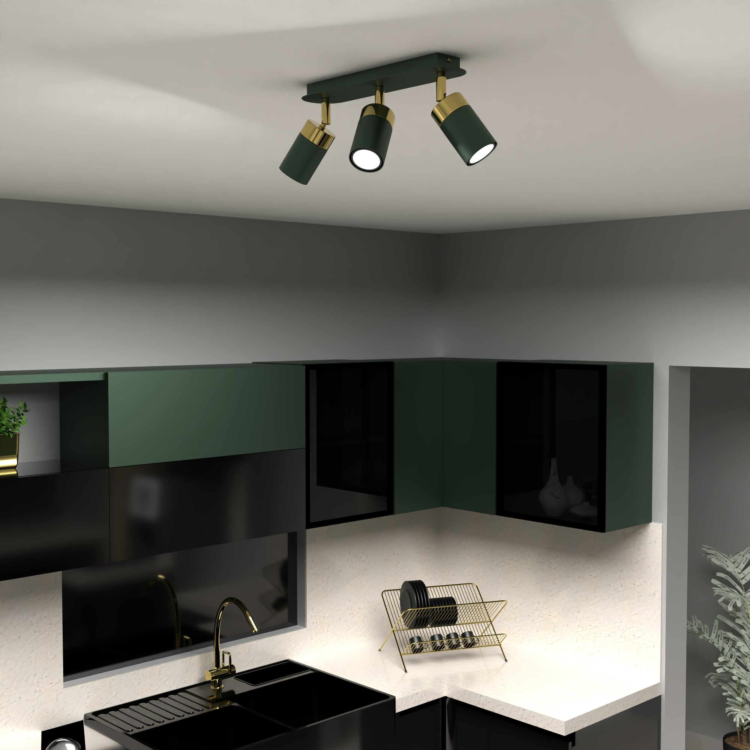Milagro 3 LED Ceiling Light Green/Gold - Image 3