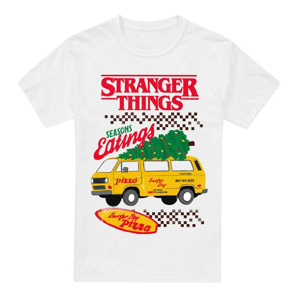 Stranger Things Men's White Seasons Eatings Pizza Van T-Shirt - Xxl
