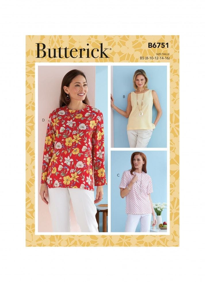 Butterick Women's Sewing Pattern 6751, Tops For B5 (8-10-12-14-16) - Easy - F5 (16-18-20-22-24)