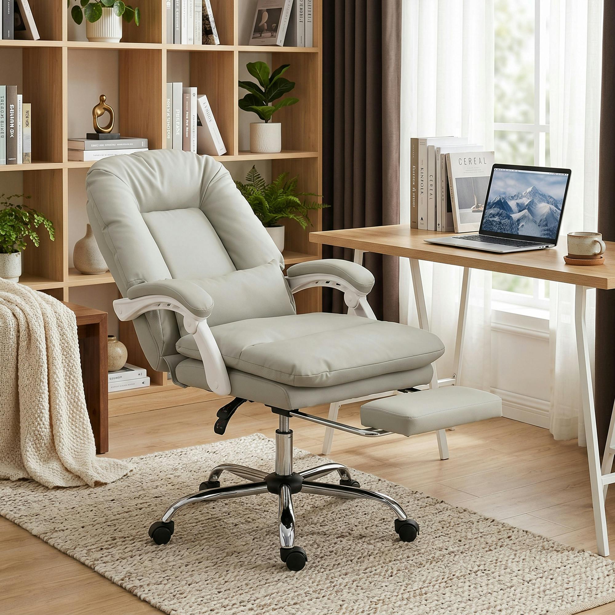 Rackhams Reclining Office Chair, Desk Chair With Lumbar Support - Khaki