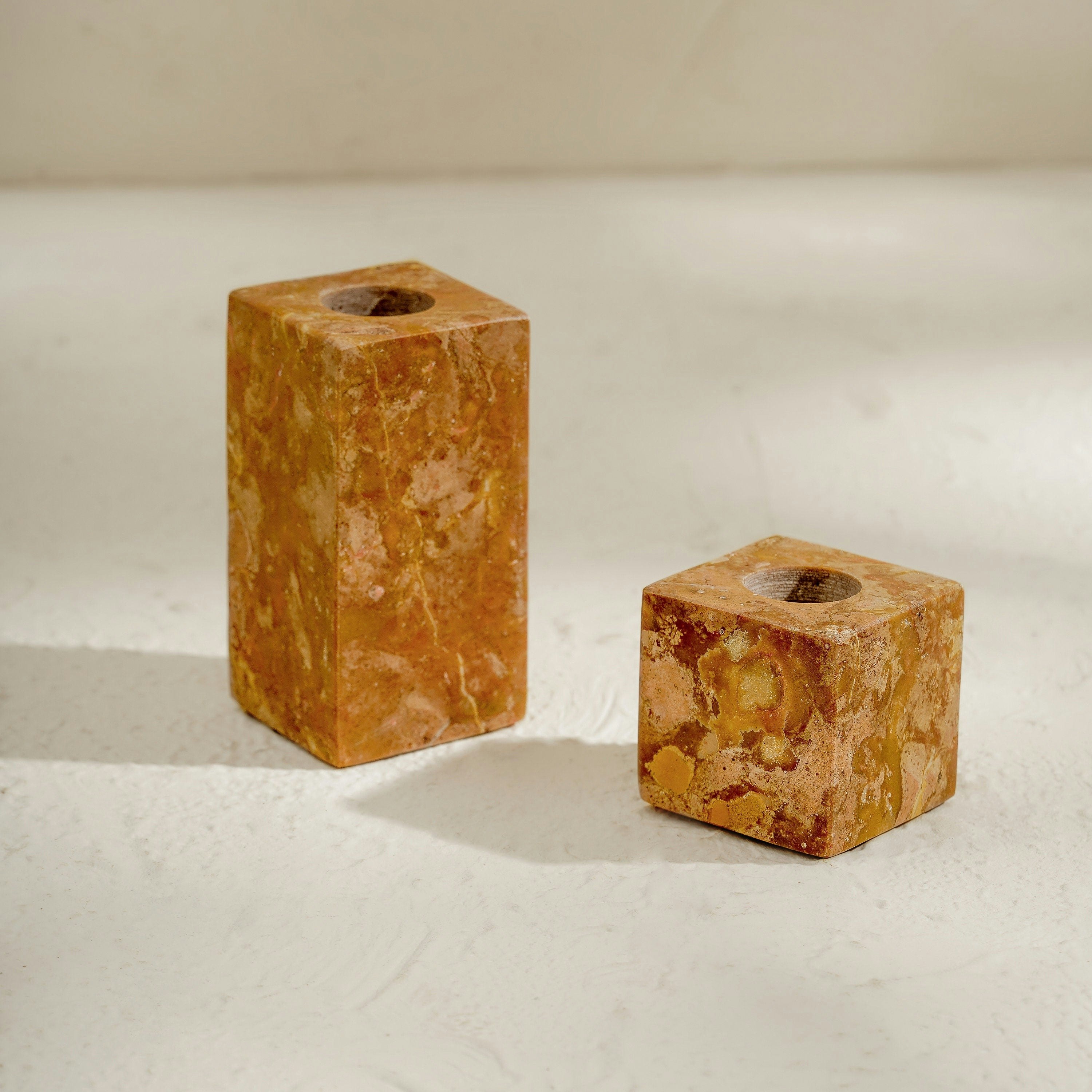 Rackhams Red Marble Candle Stick Holder Set In Three Colours