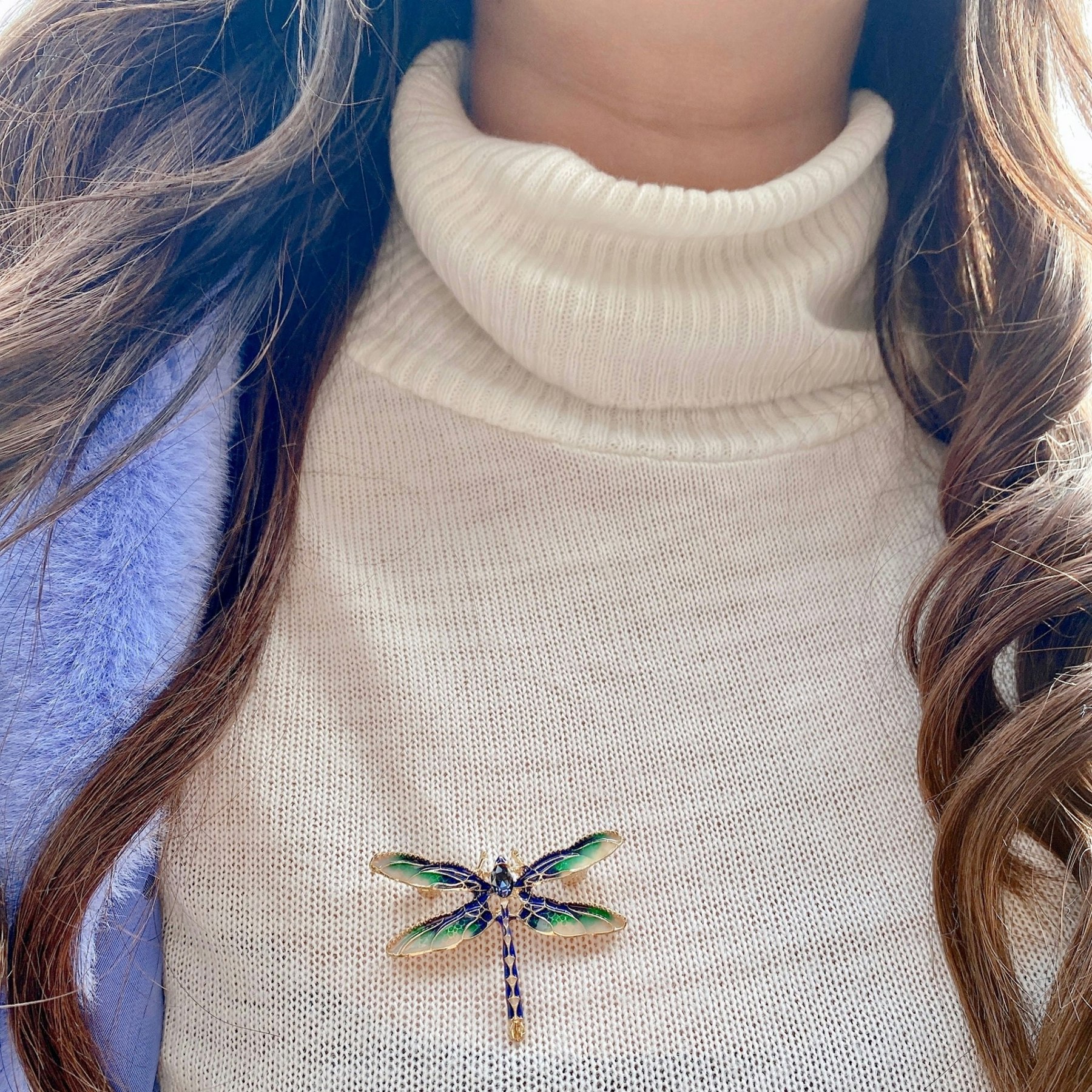 Queenmee Accessories Blue Dragonfly Brooch In Enamel With Crystal