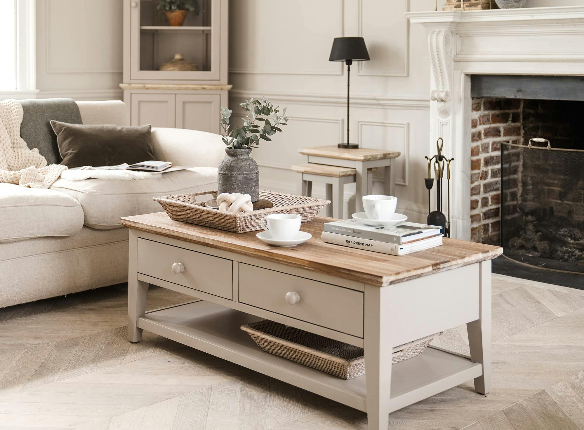 Rackhams Beige Florence Wooden Coffee Table With Drawers And Shelf - Truffle,