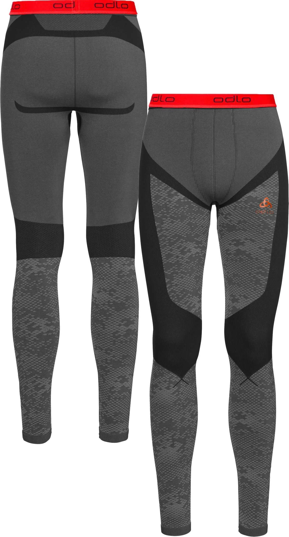 Odlo Men's Grey/Orange Blackcomb Eco Warm Seamless Leggings - Concrete /Fire - Medium