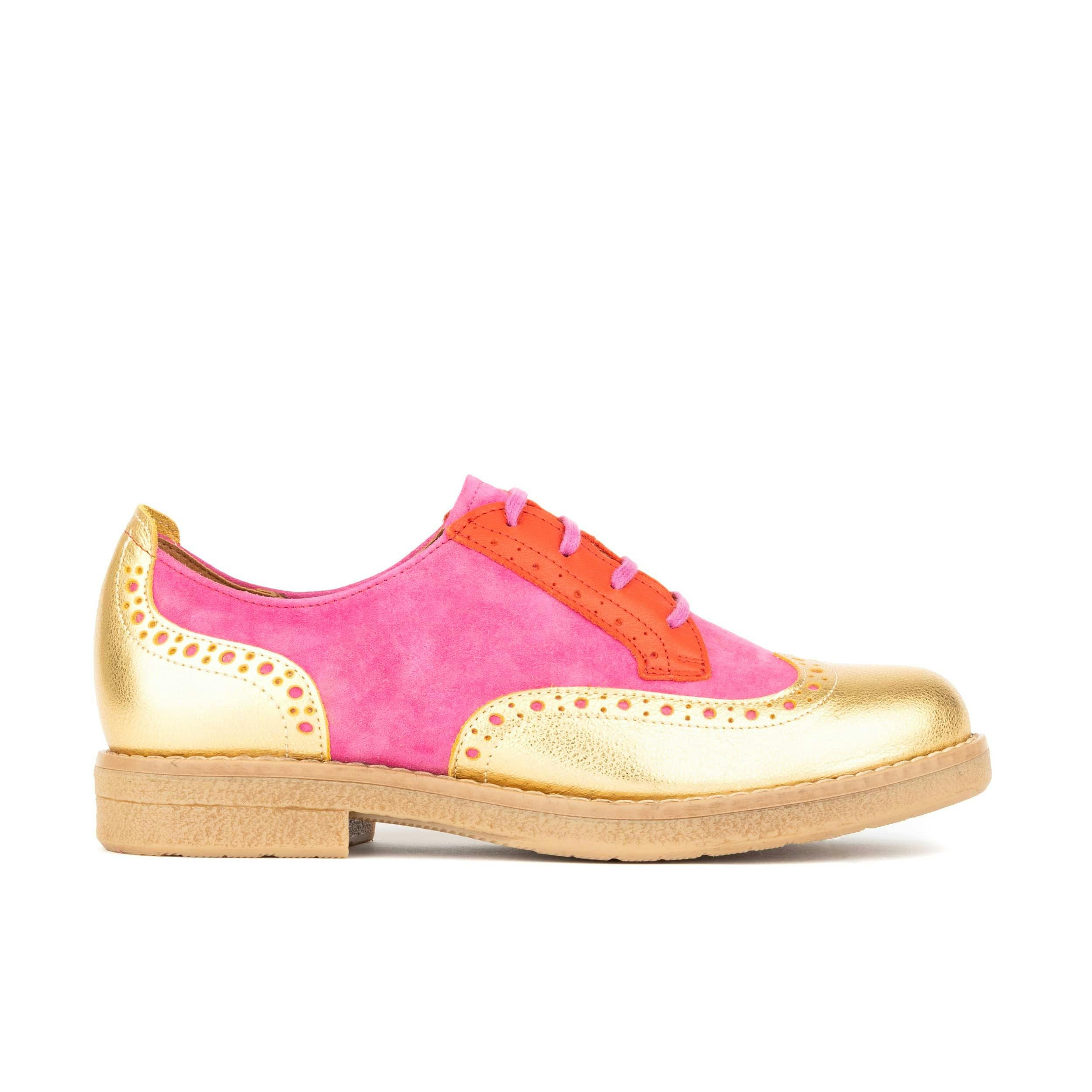 Embassy London Women's Pink/Gold The Artist - Ultra Glam - Leather Lace-Up Shoe With Brogue Detailing - Uk 5.5 / Eu 38.5 / Us 7.5