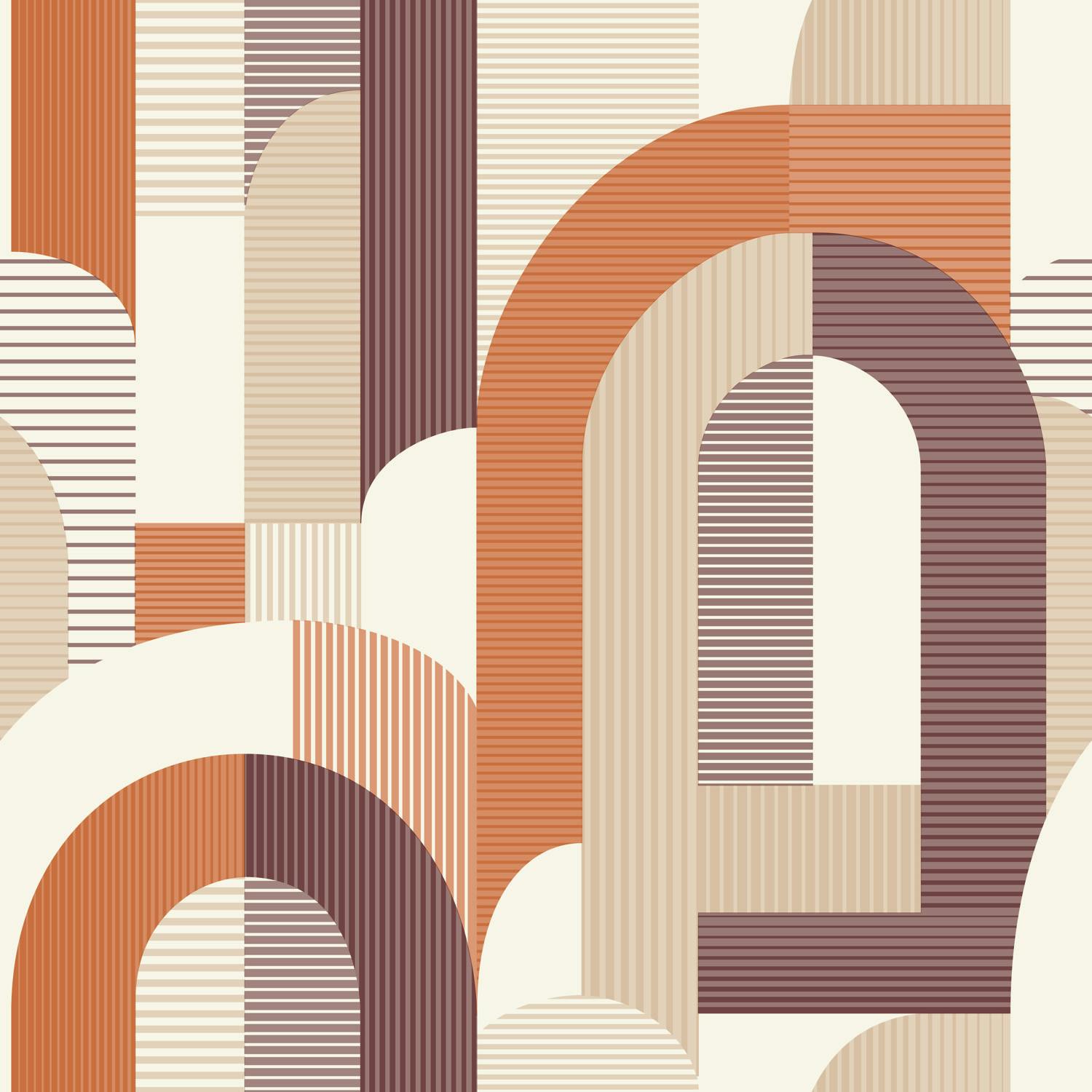 Grandeco Orange Geometric Arc Textured Wallpaper,