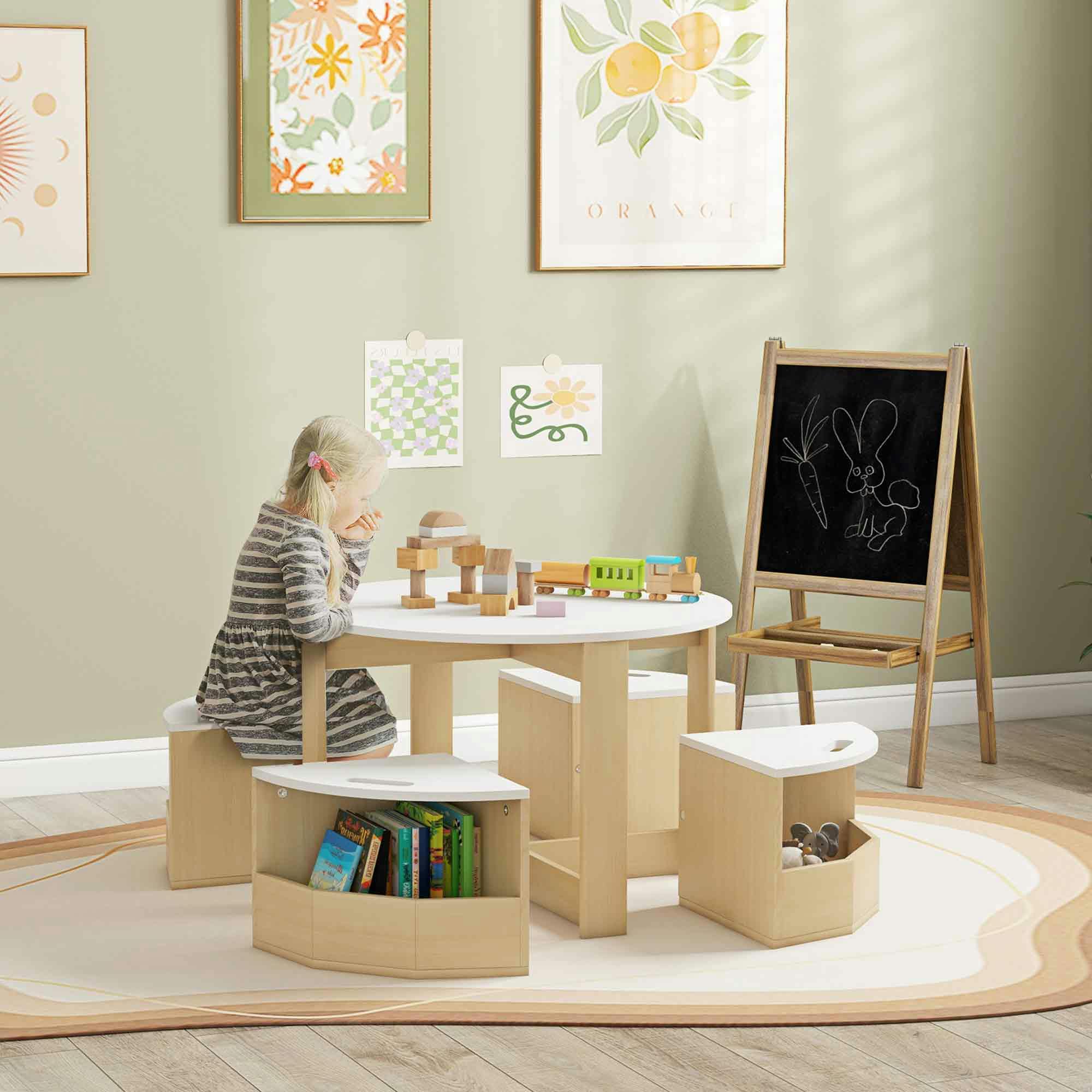 B&Q - Five-Piece Kids Table And Chairs Set With StorageWhite - Image 3
