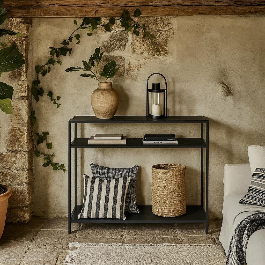 Wyld Haus Black El Paso Metal And Wooden Console Table 2 Shelves