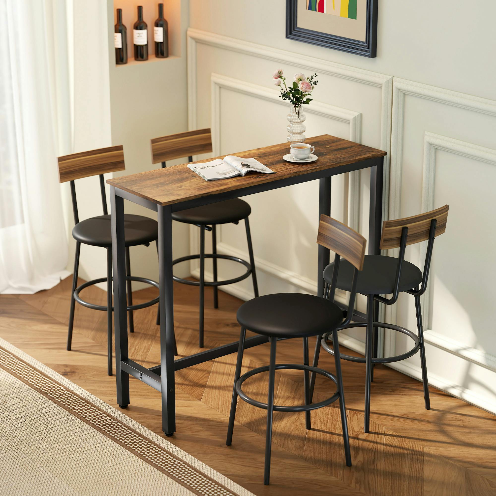 Rackhams Brown Bar Table Coffee Table With Adjustable Footpads For Breakfast Dining - Particle Board, Steel - Rustic - 1