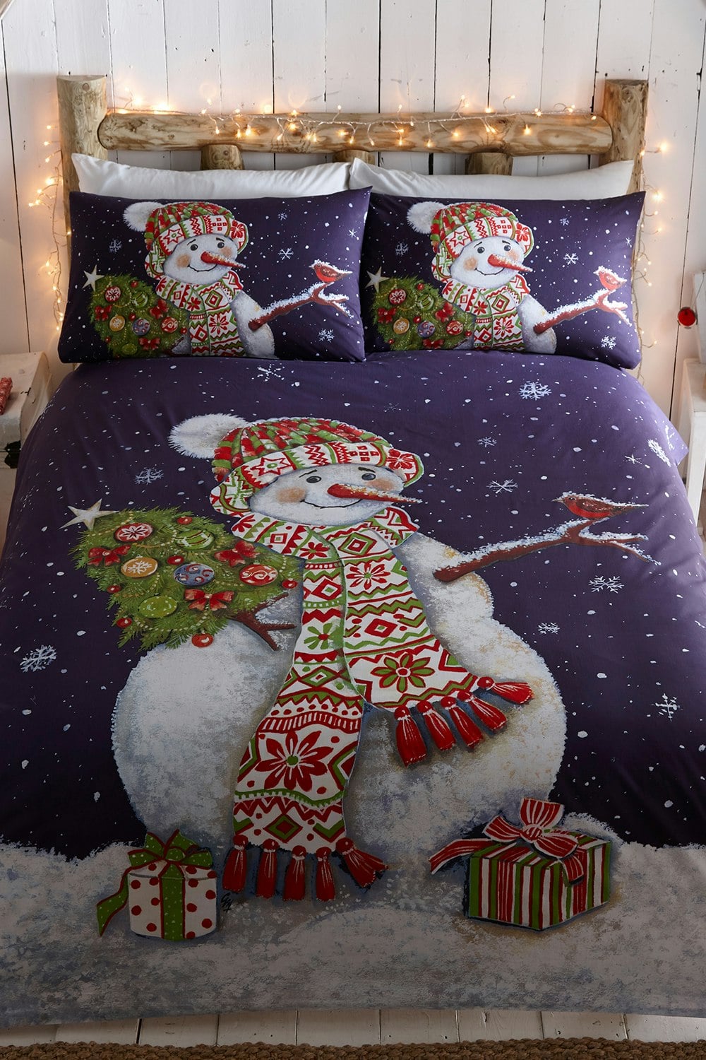 Portfolio Home Blue Happy Snowman Duvet Cover And Pillowcase - King
