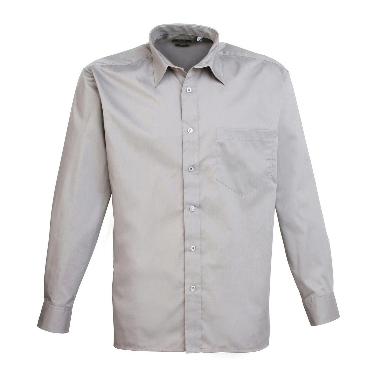 Premier Men's Silver Poplin Long-Sleeved Shirt In | Size: 16 Inches - Image 4