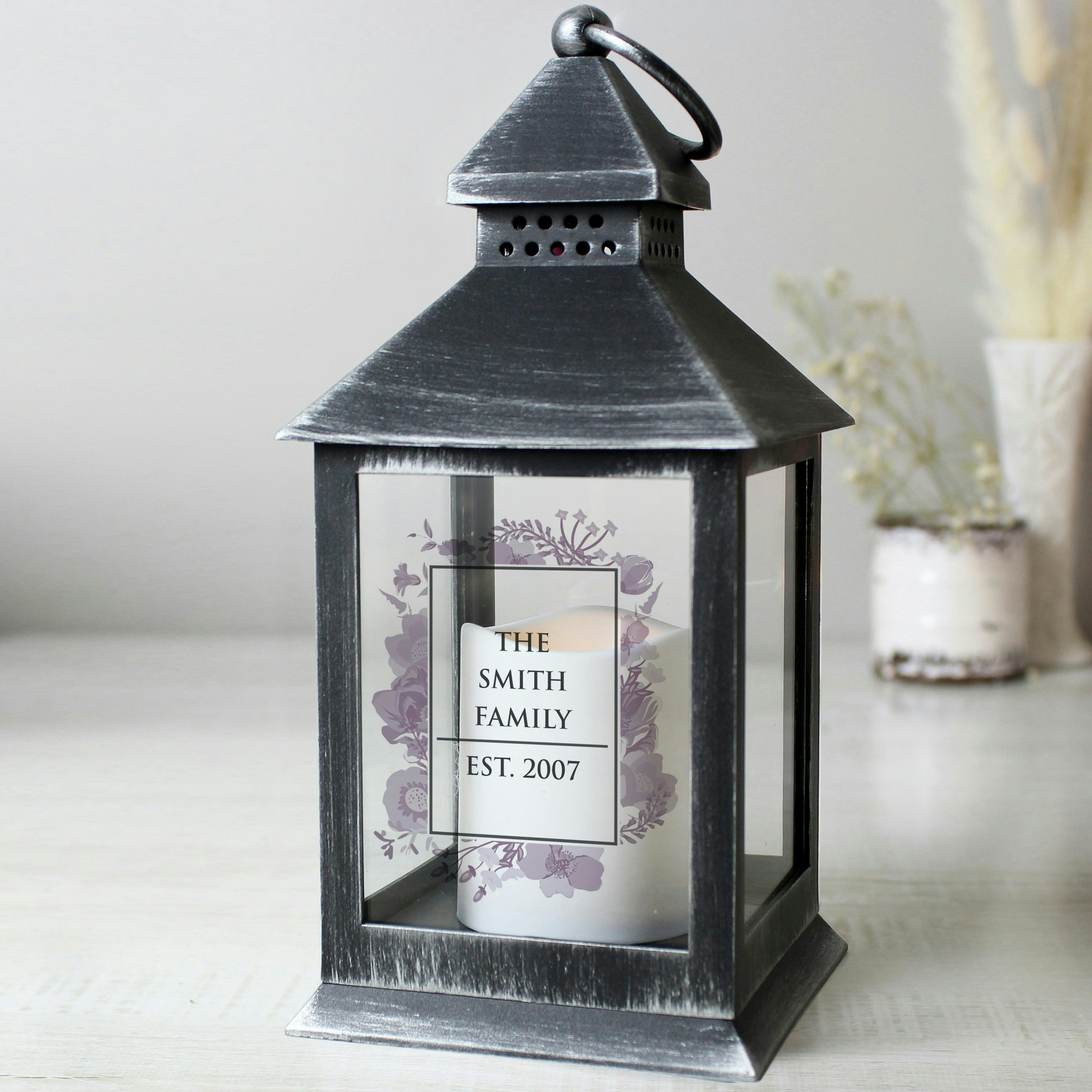 Personalised Memento Company Black Personalised Soft Watercolour Rustic Lantern