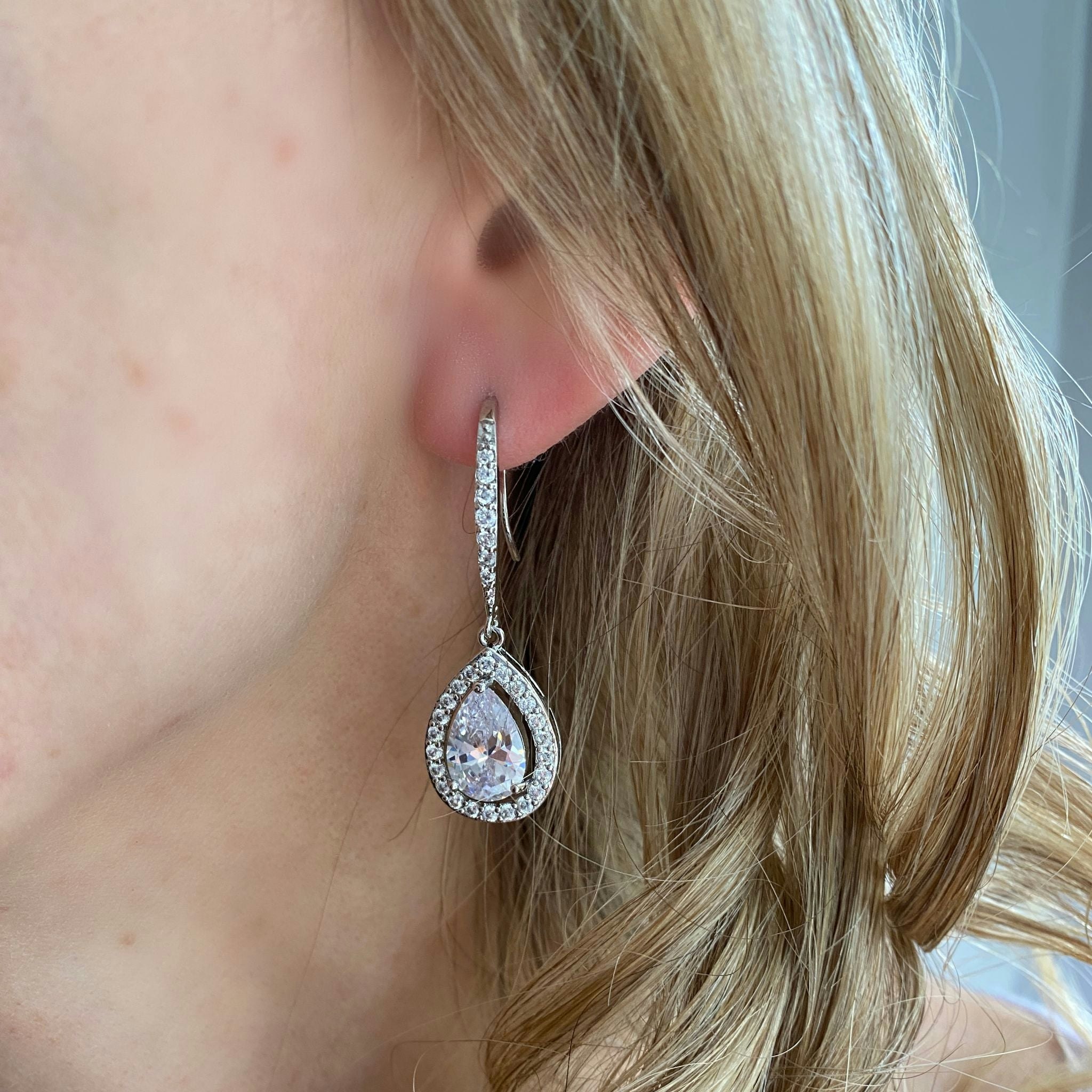Queenmee Accessories Silver Long Drop Earrings Diamante Earrings