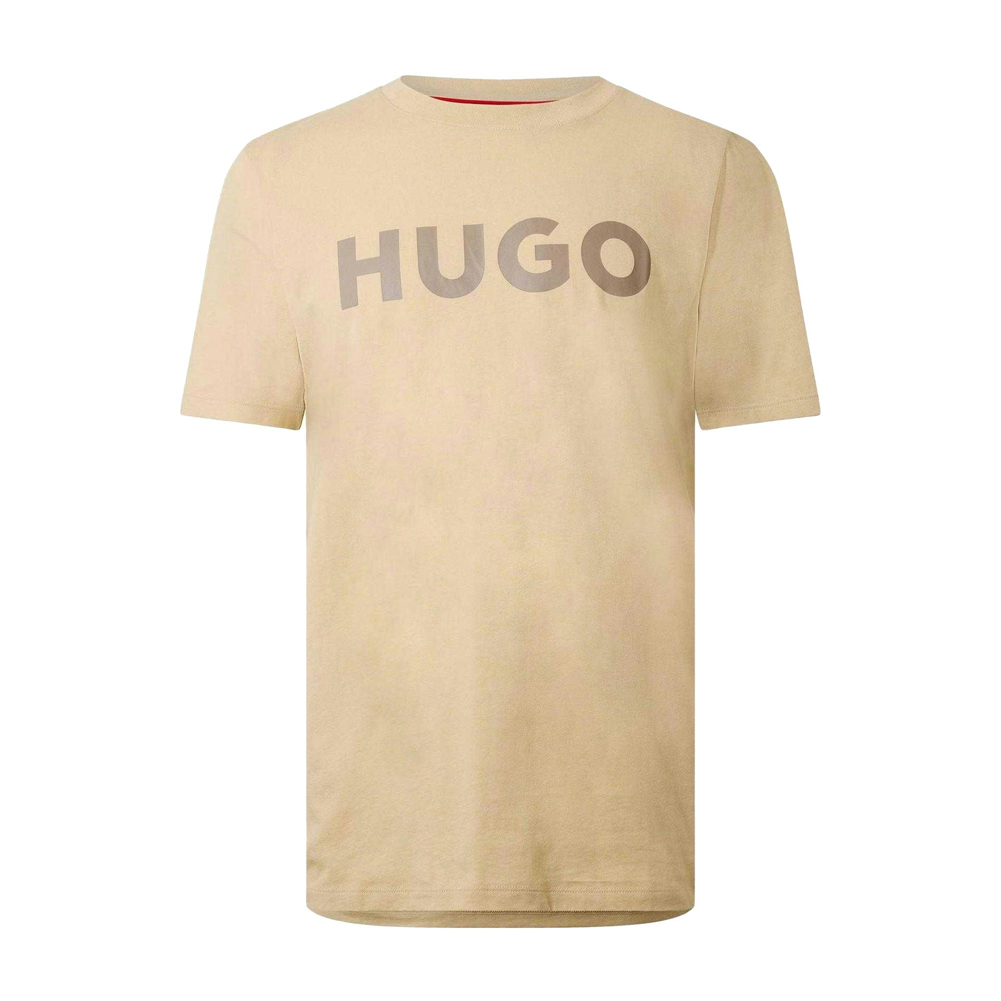 Hugo Men's Beige Dulivio Logo Crew Neck Regular T-Shirt - M - 100% Cotton
