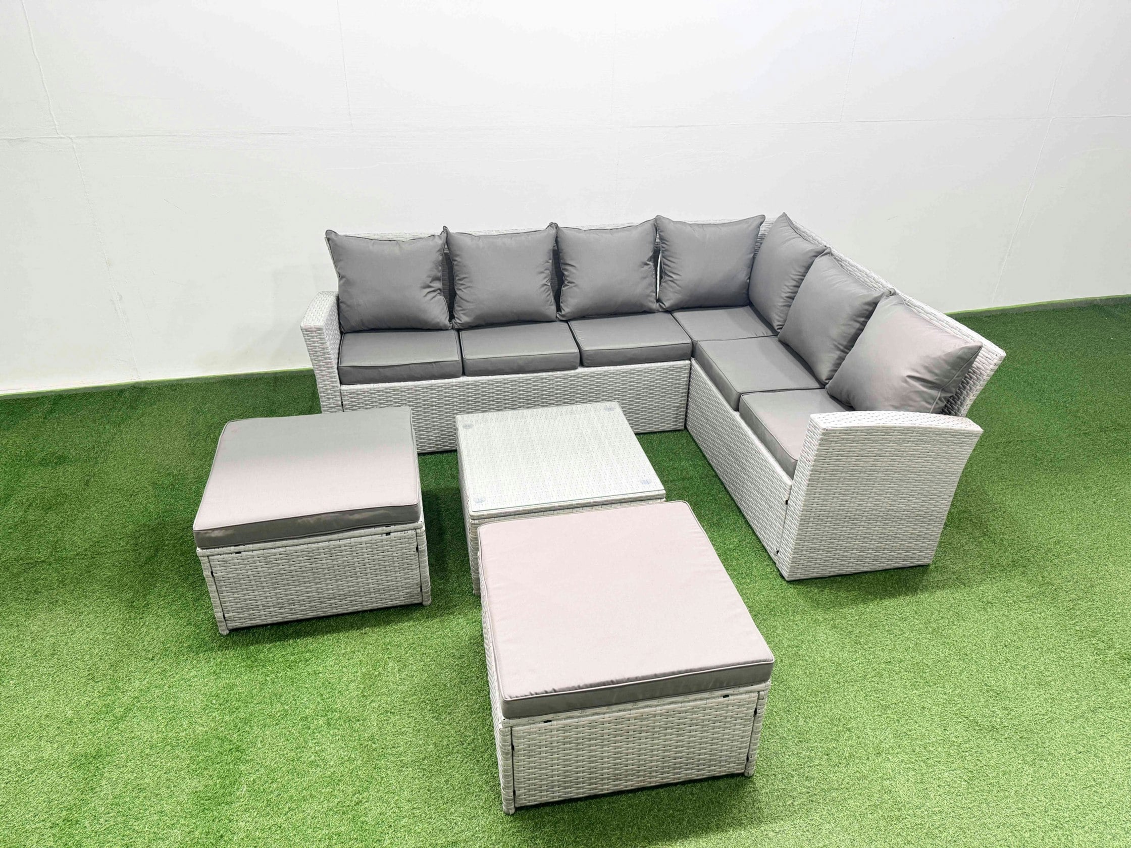 Rackhams Light/Grey Garden Outdoor Pe Rattan Furniture Set 8 Seater Rattan Garden Sofa Set With Square Coffee Table Mixed