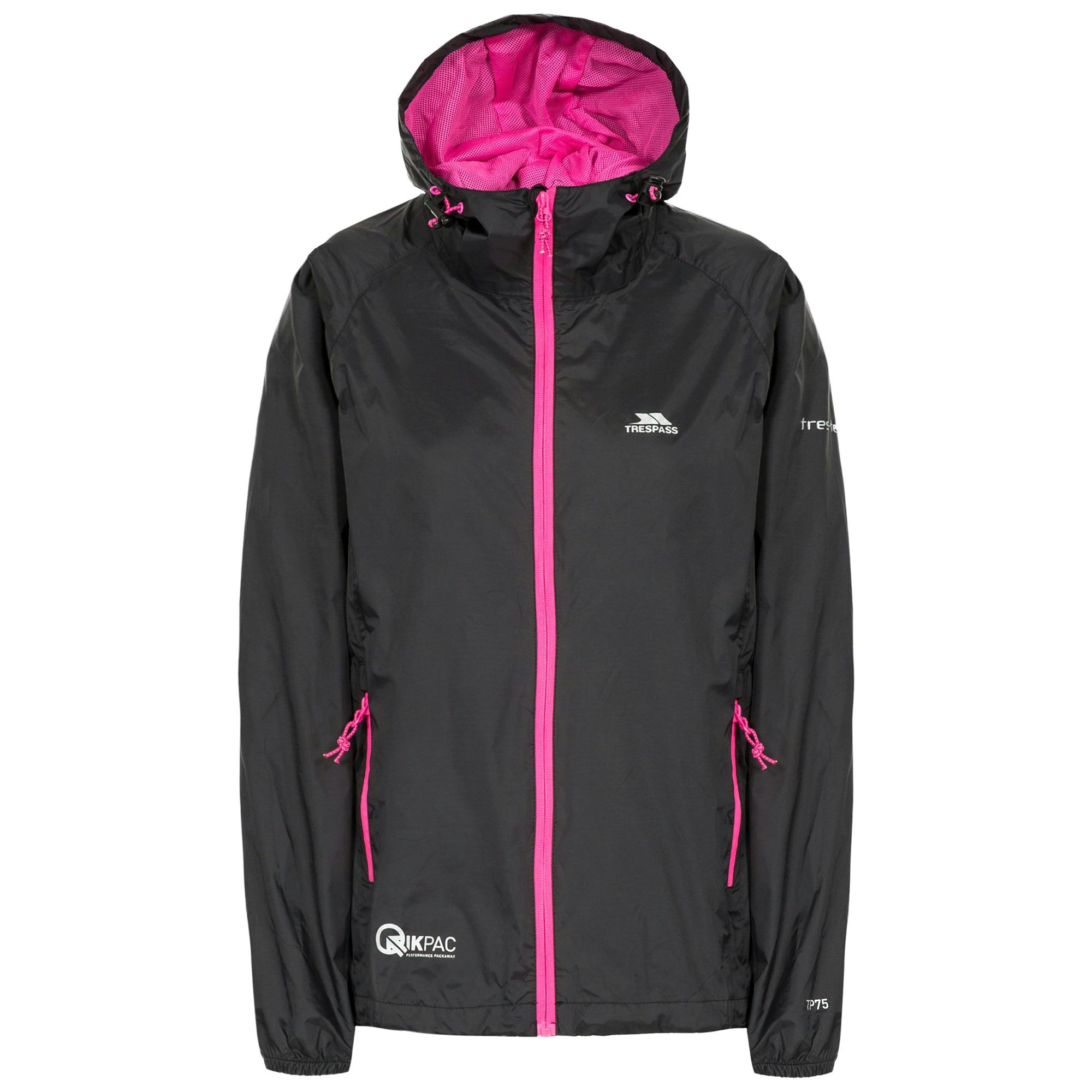 Trespass Women's Black Qikpac Packaway Waterproof Jacket - Xxs - 50% Polyamide Pu Coating/50% Polyester