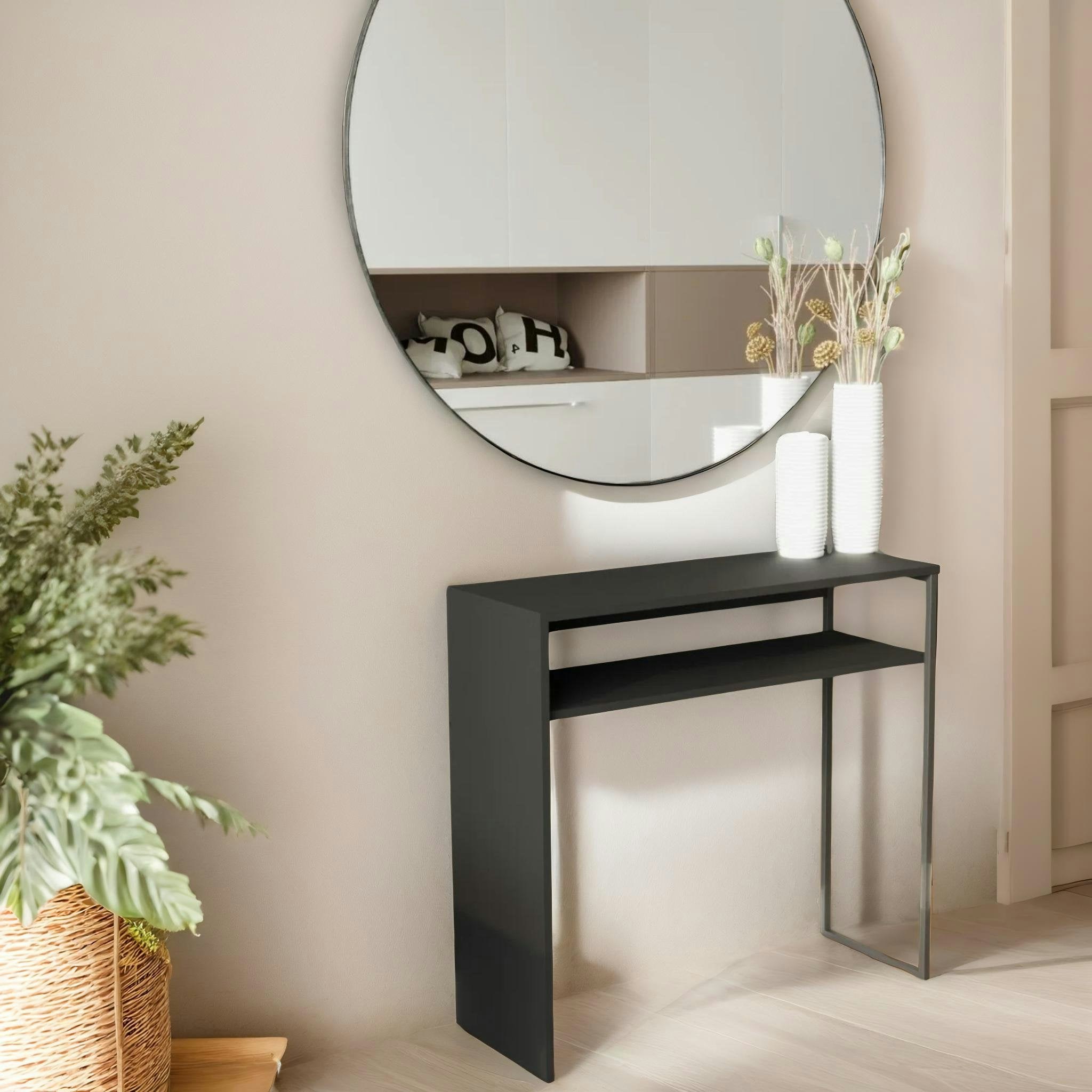 Rackhams Black 2 Tier Hallway Console Table With Steel Frame