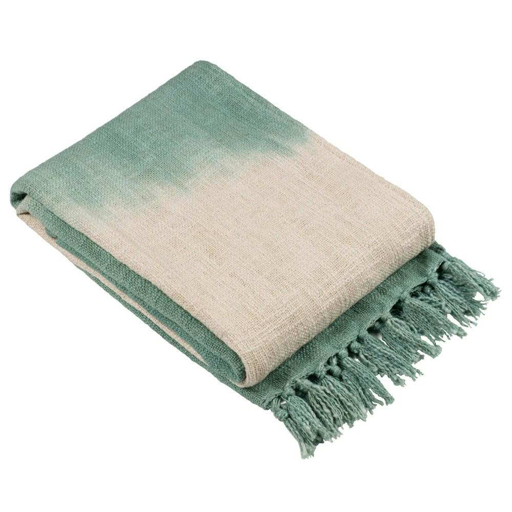 Furn Mizu Dip Dye Tassel Throw - Eucalyptus - 170Cm X 130Cm - Eucalyptus - 100% Cotton