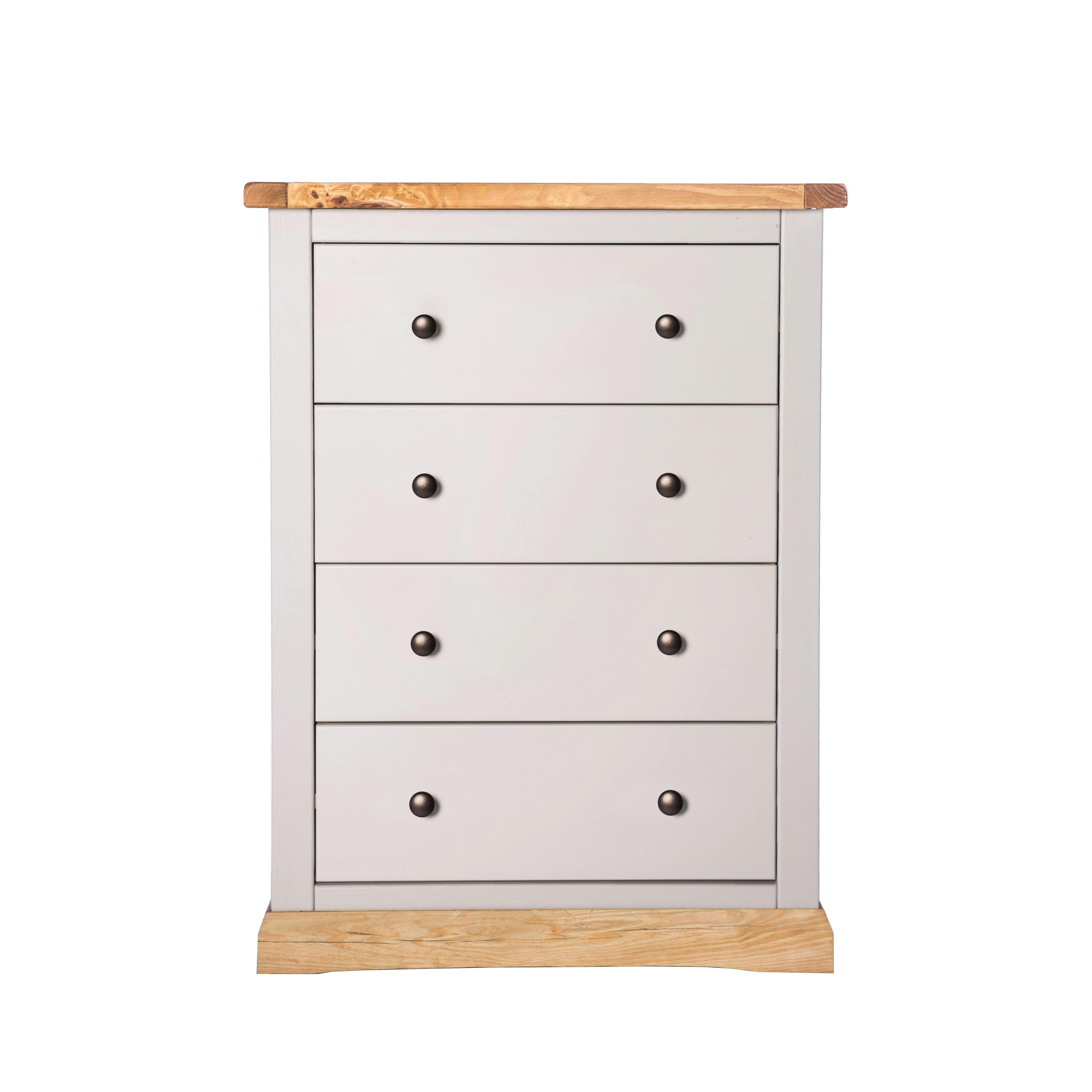 Rackhams Light/Grey Bomporto 4 Drawer Chest Of Drawers Brass Knob