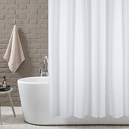 Kav White Plain Polyster Fabric Shower Curtain - 220 X 180