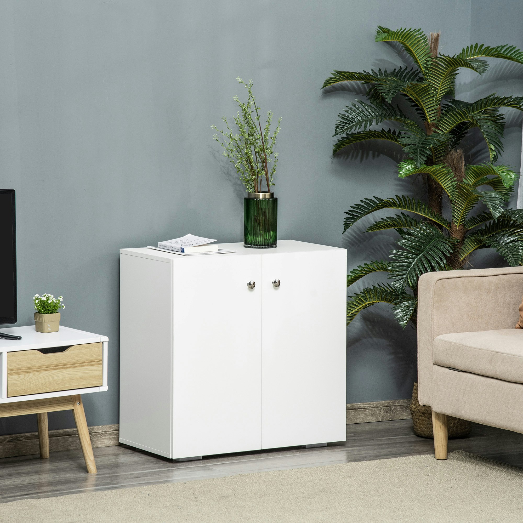 Homcom Black/White Freestanding Storage Cabinet W/ Two Shelves Wooden Sideboard