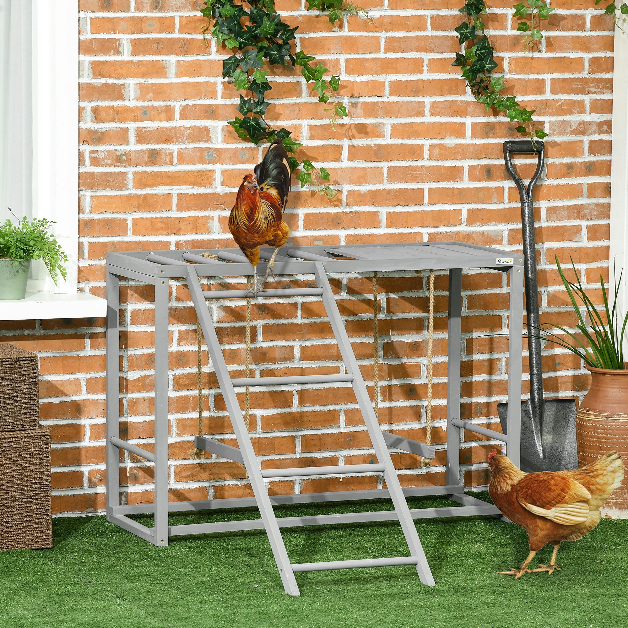 Pawhut Grey Chicken Activity Play Chicken Coop With Swing Set For 3-4 Chickens,