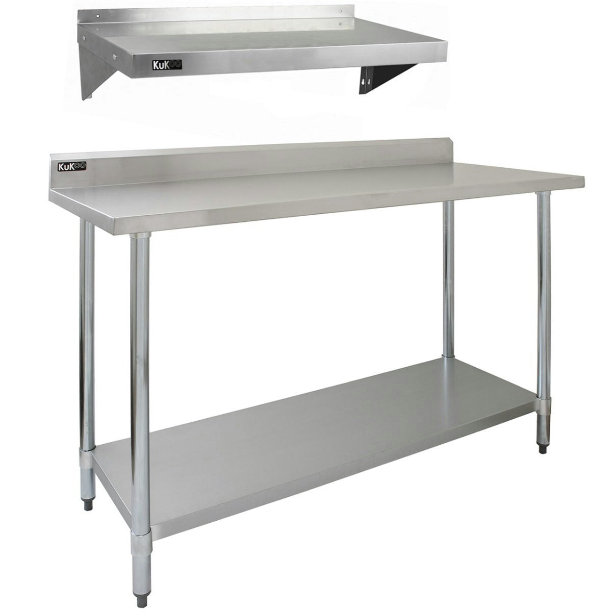 Rackhams 5Ft Stainless Steel Catering Bench & 2 X Wall Mounted Shelves