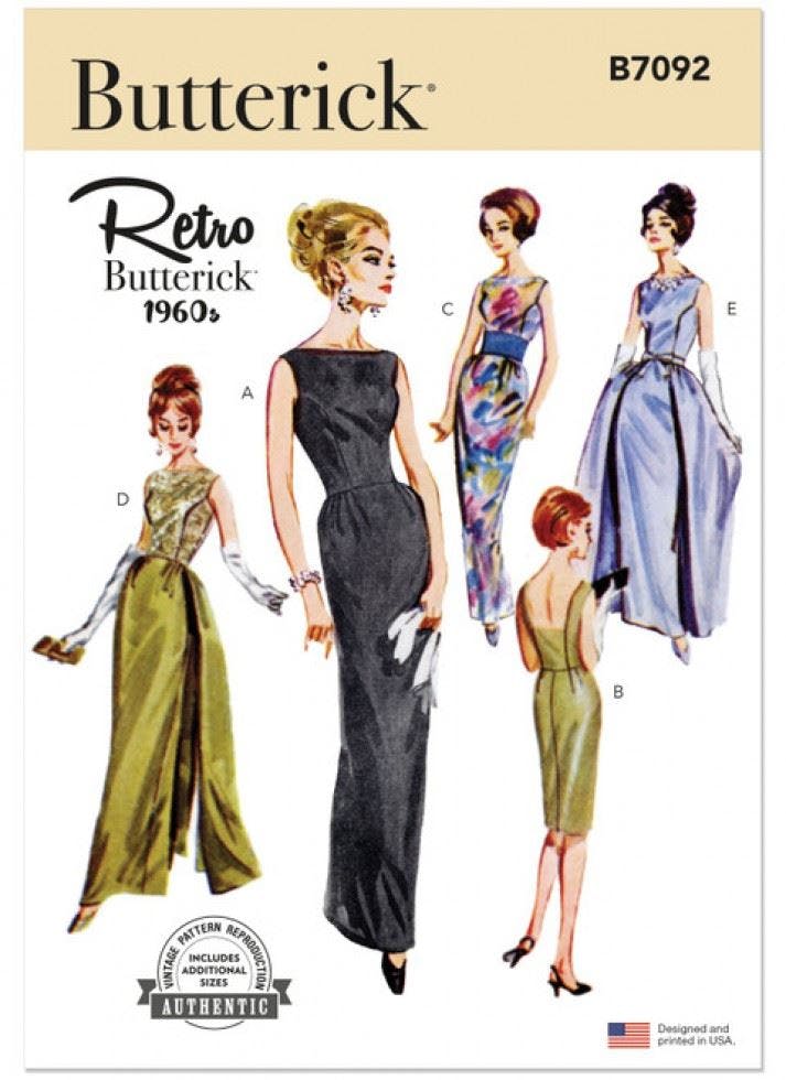 Butterick Women's Sewing Pattern 7092, Dresses, Vintage Style For N5 (10-12-14-16-18) - Easy - Y5 (18-20-22-24-26)