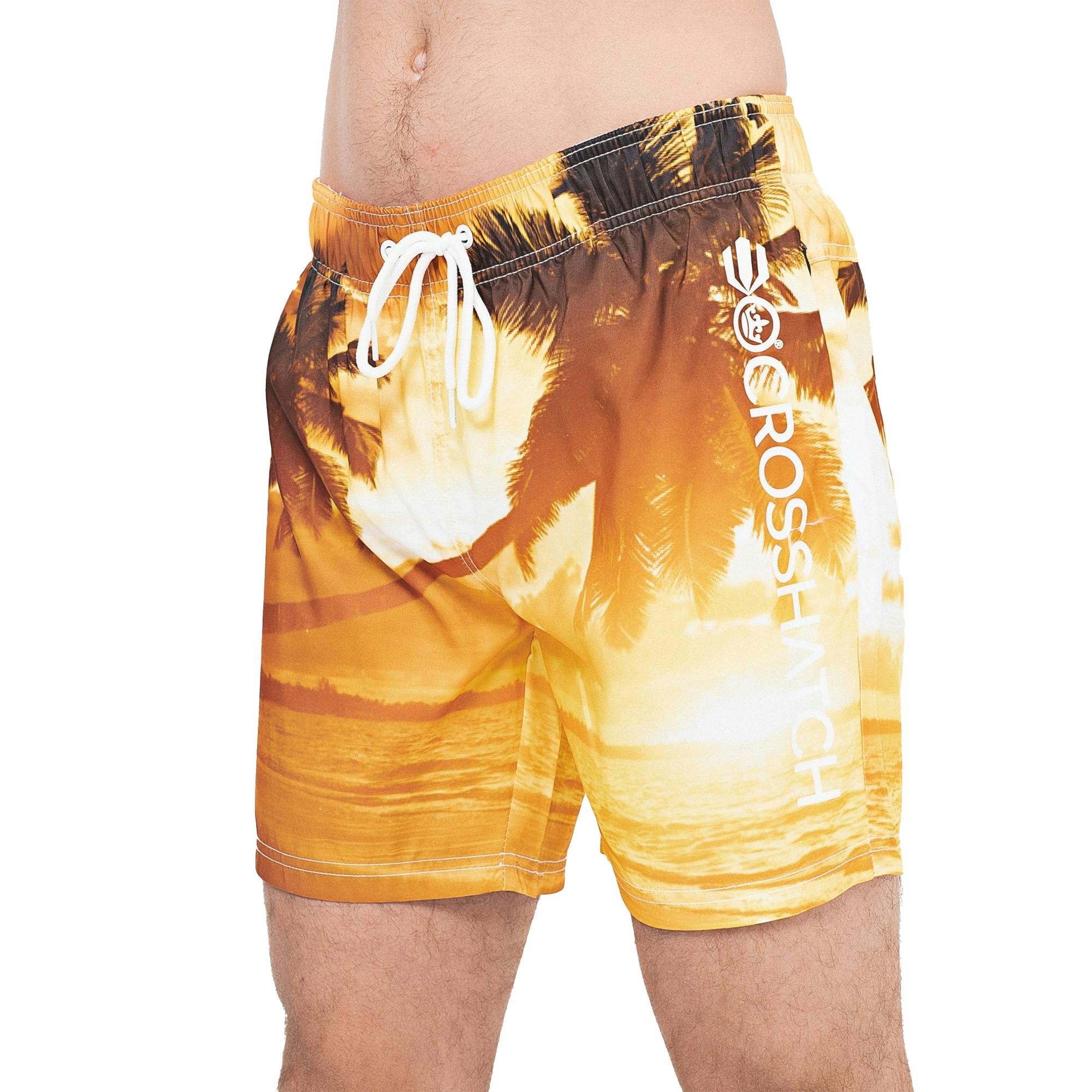 Crosshatch Men's Orange Beach Dream Sunset Swim Shorts - S - 100% Polyester
