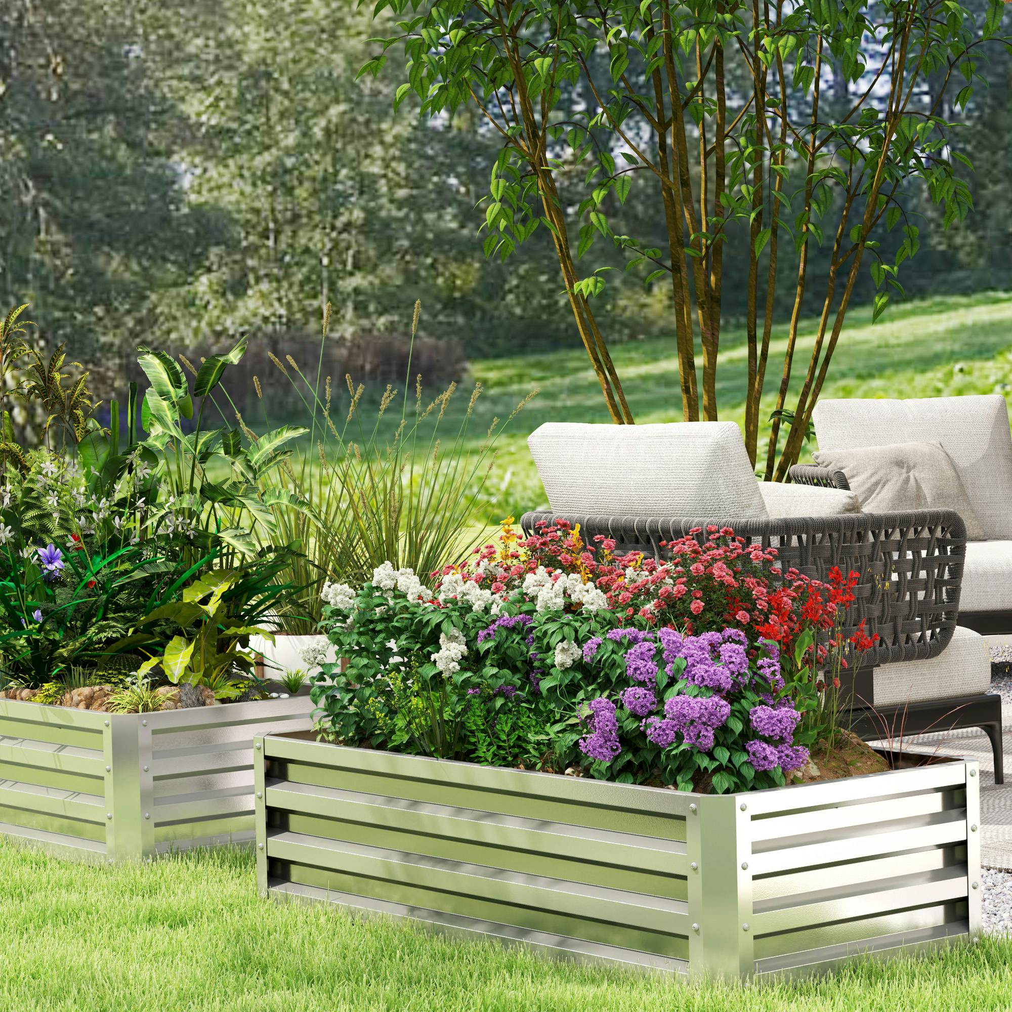 Rackhams Silver Raised Garden Bed Elevated Planter Box For Flowers