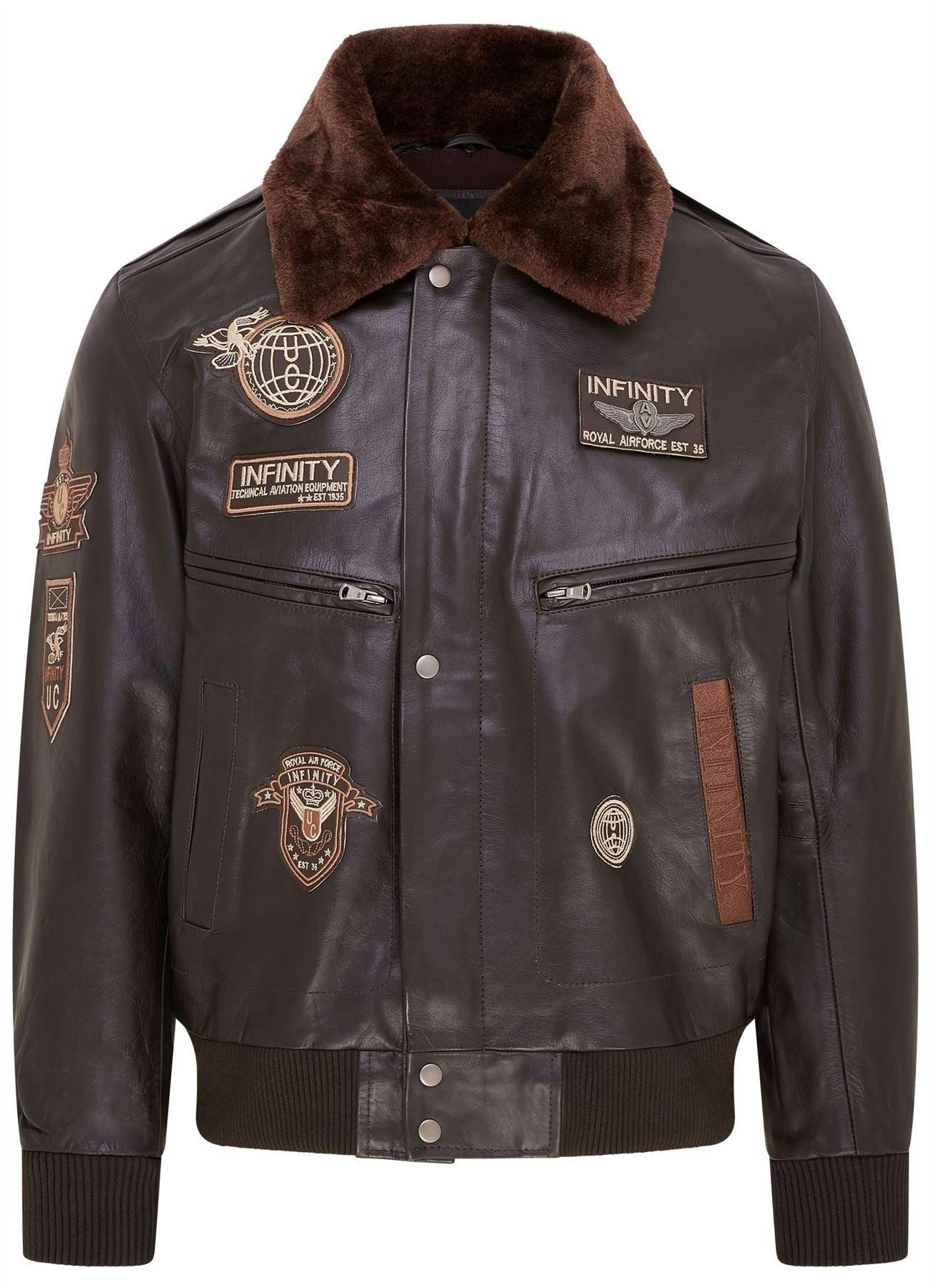 Infinity Leather Men's Brown Leather Us Air Force Bomber Jacket- Lieksa - Uk 4XL | Eu 58 | Us 48