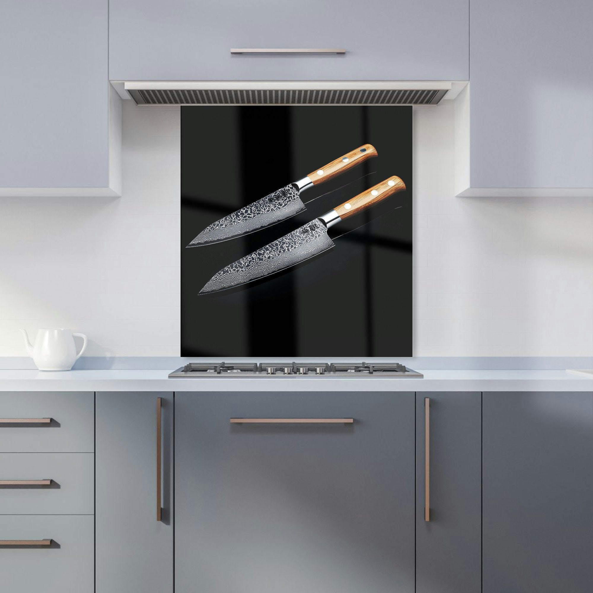 Rackhams Black - Designer Artisan Japanese Knives In Focus Kitchen Splashback - W600mm X H650mm