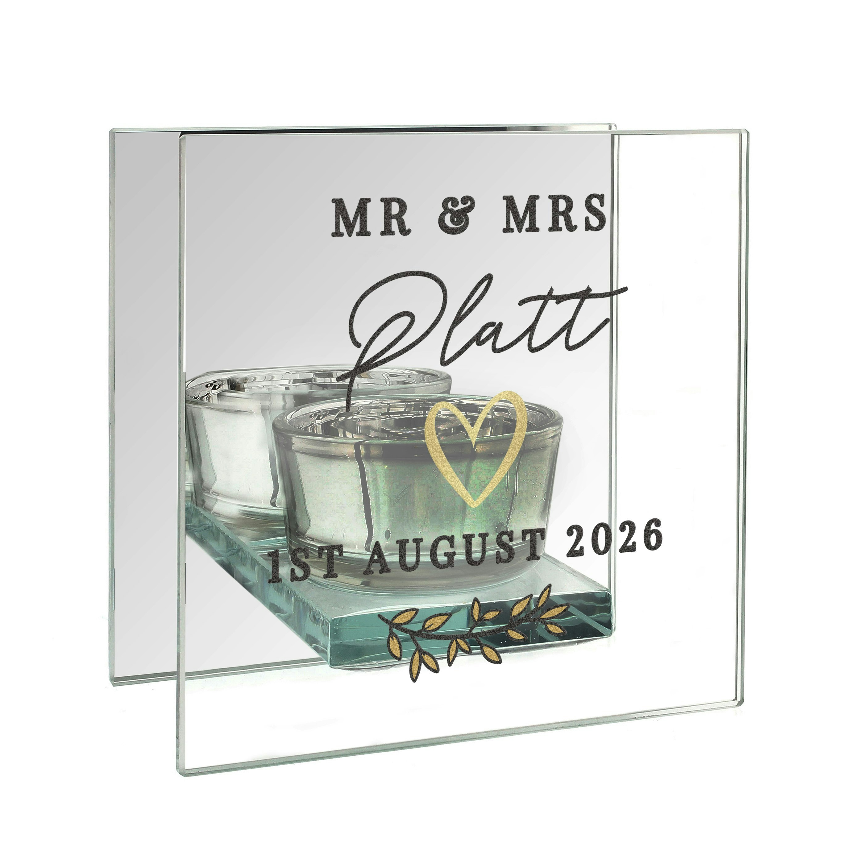 Personalised Memento Company Light Personalised Wedding Mirrored Tea Holder