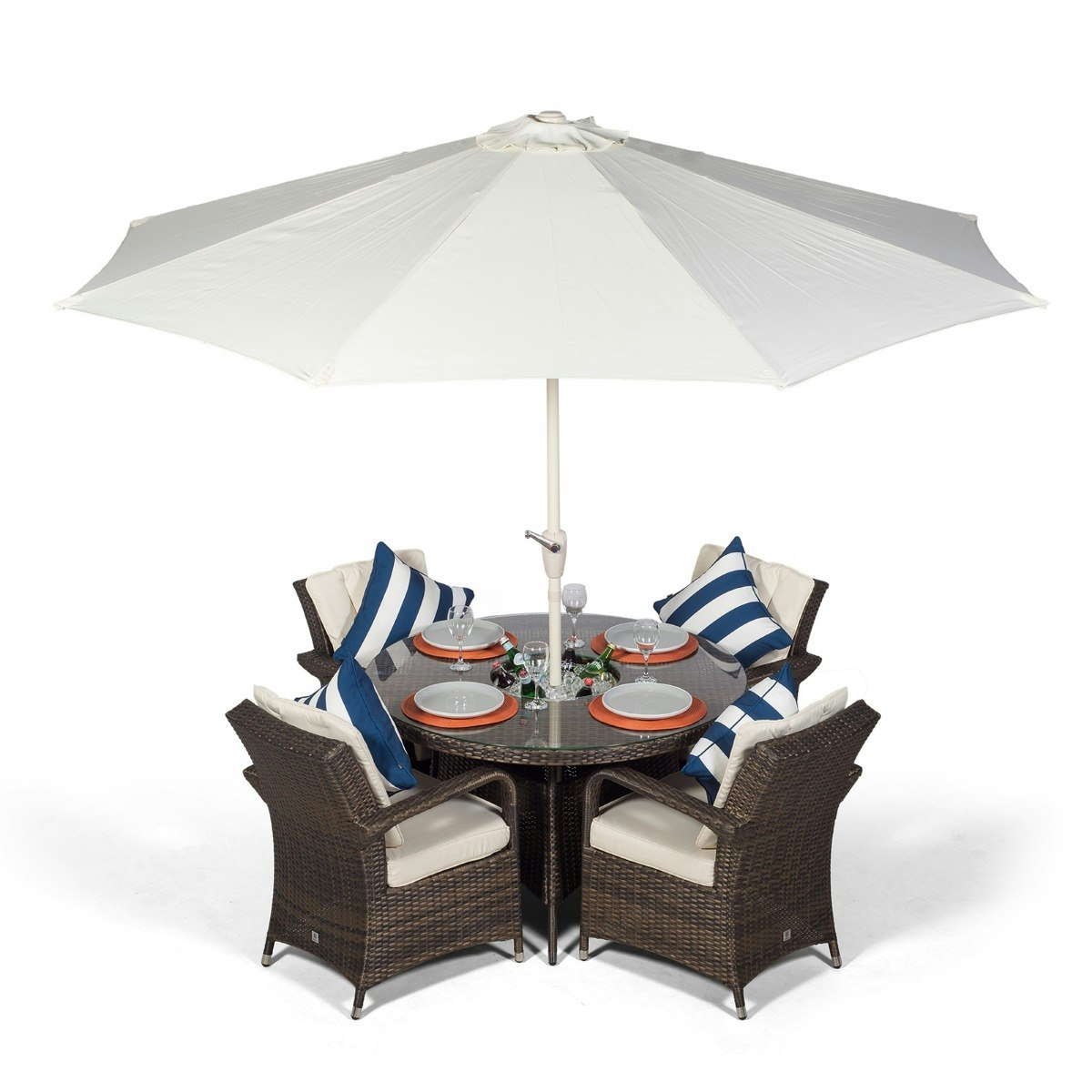 Rackhams Brown Arizona Round 4 Seater Patio Dining Set With Ice Bucket Drinks Cooler - 1