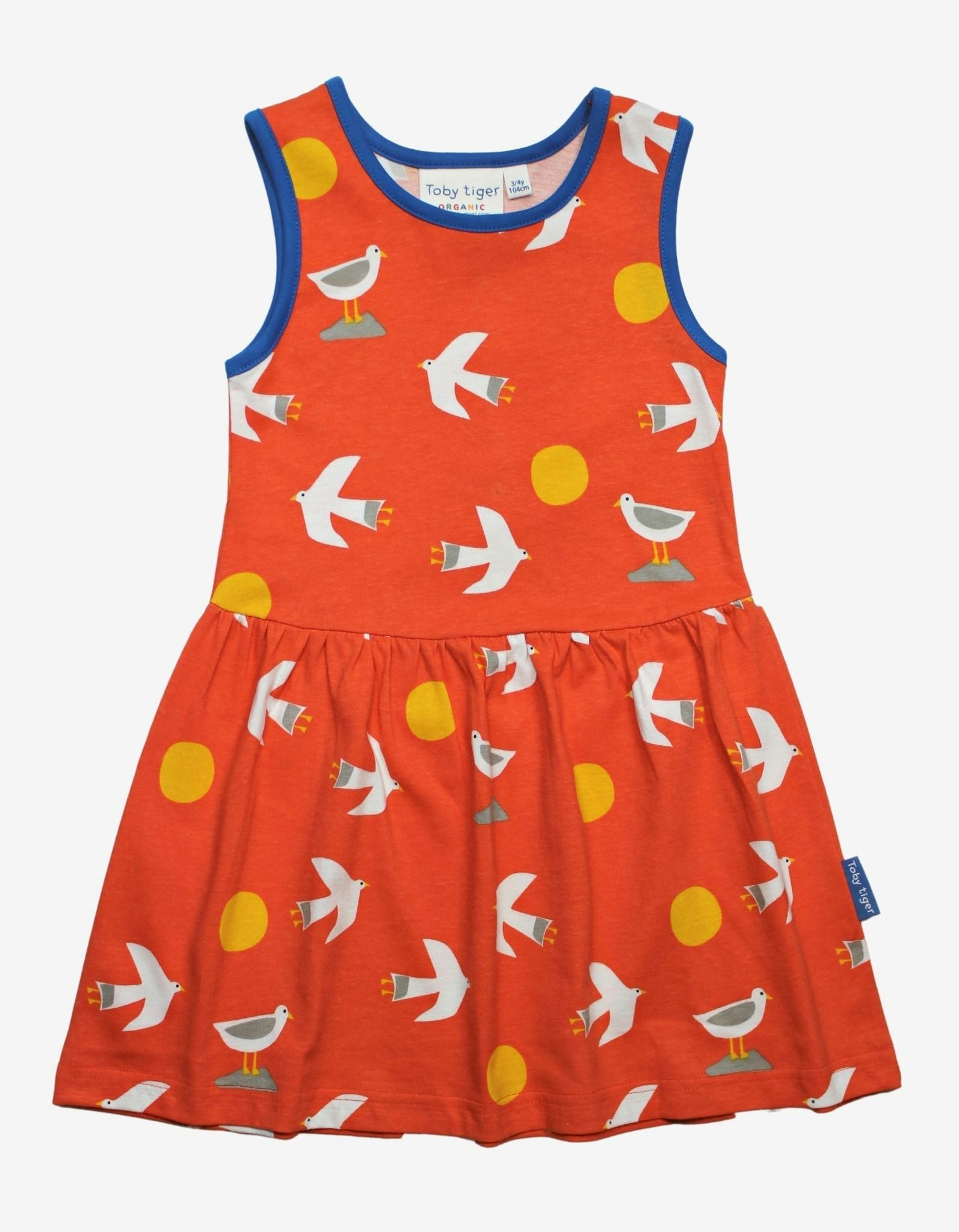 Toby Tiger Blue Organic Seagull Print Summer Dress - 6-12M / 80Cm