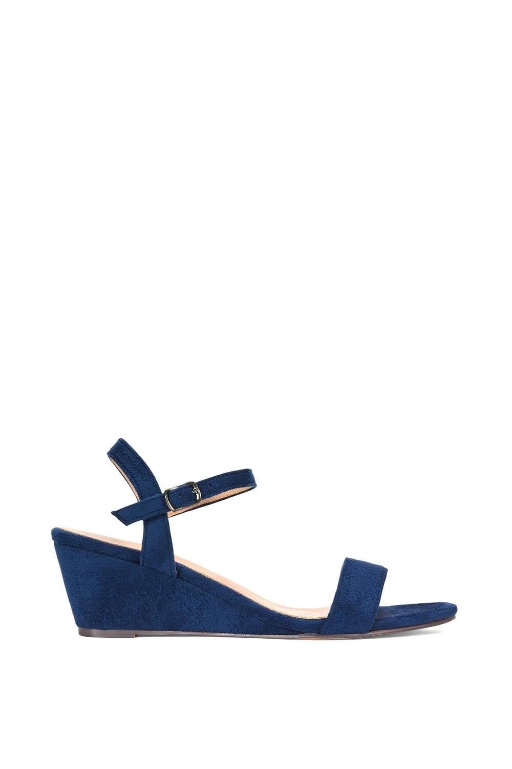 Xy London Women's Black/Gold/Silver Low Wedge Heel Sandals With Ankle Strap - Navy - 6
