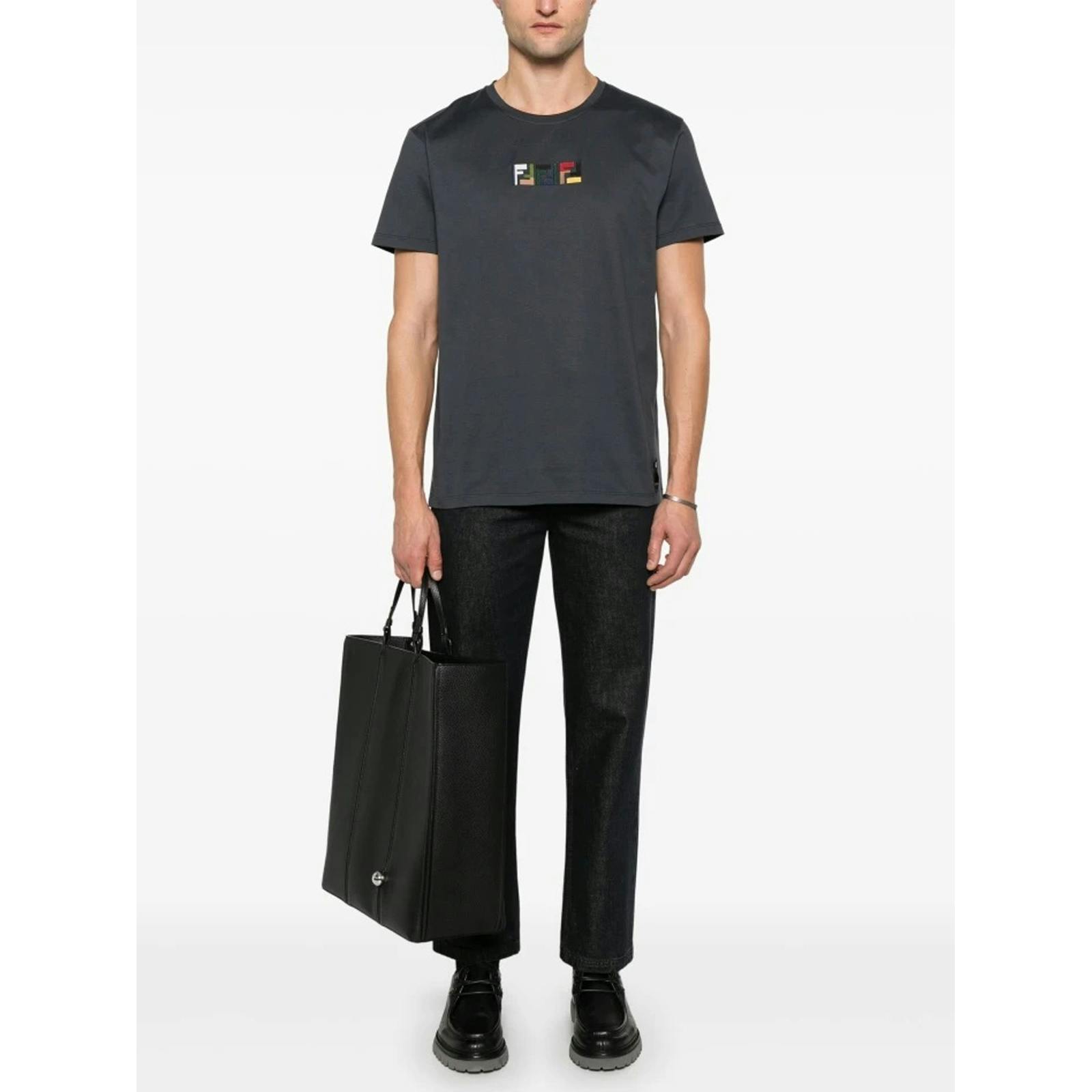 Fendi Triple Ff Logo T-Shirt In Navy - Xl - Navy