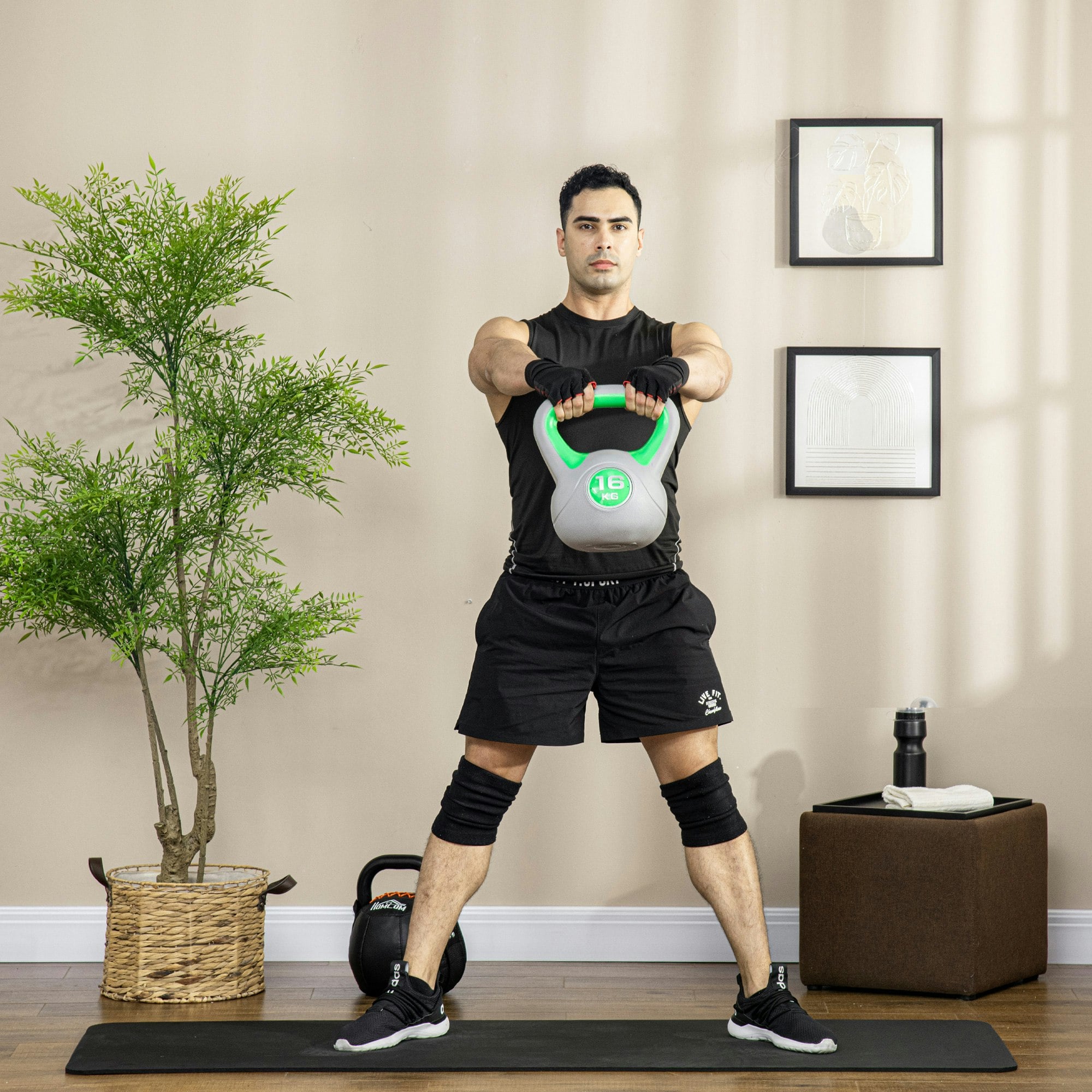 B&Q - 16Kg Kettle Bell With Handle For Home GymGreen And Grey - Image 4