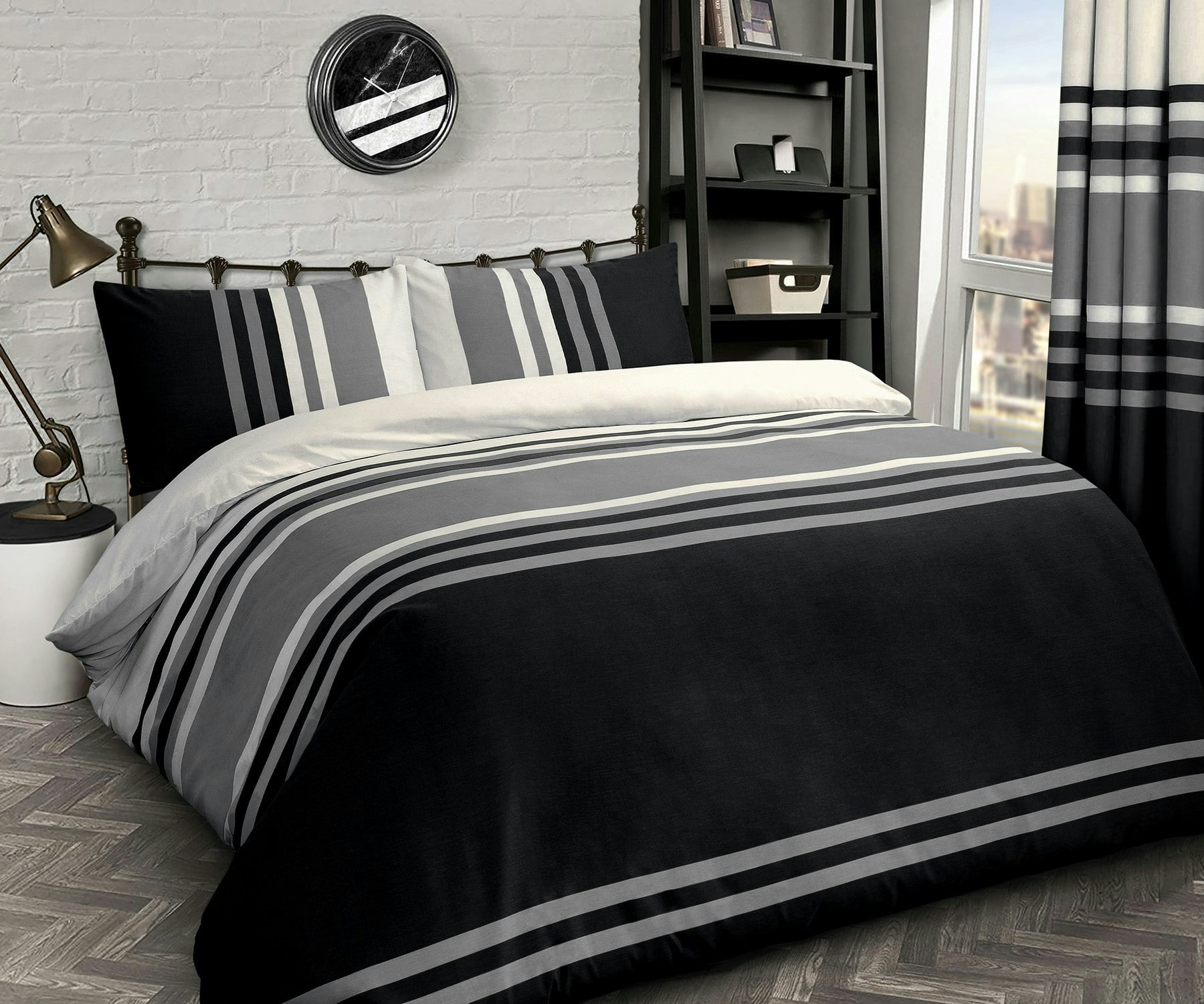 Rackhams Black Tonal Printed Cotton Blend Duvet Cover And Pillowcase Set - King