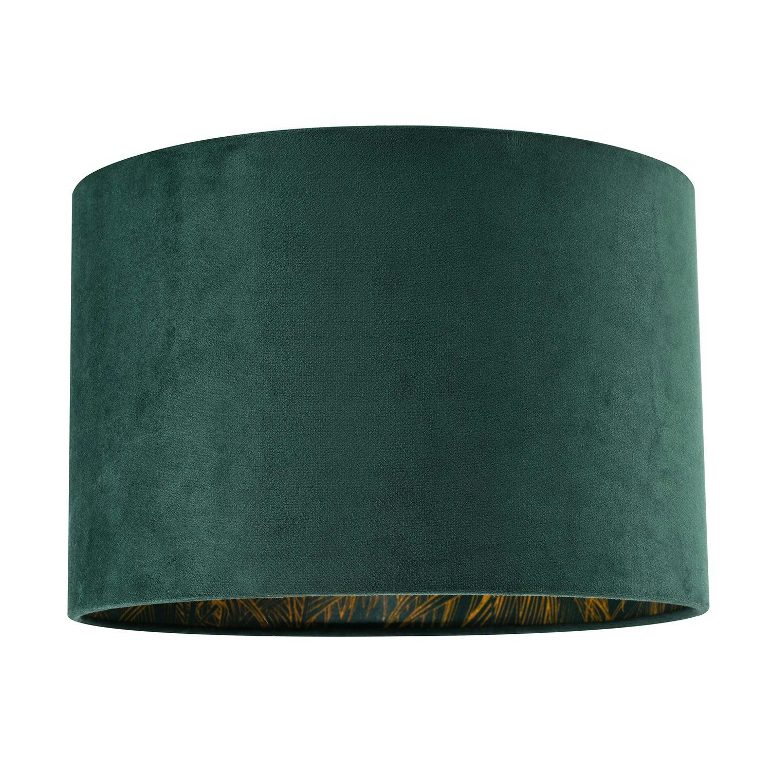 Happy Homewares Green/Gold Forest Velvet Lamp Shade With Inner Shiny Palm Tree Design