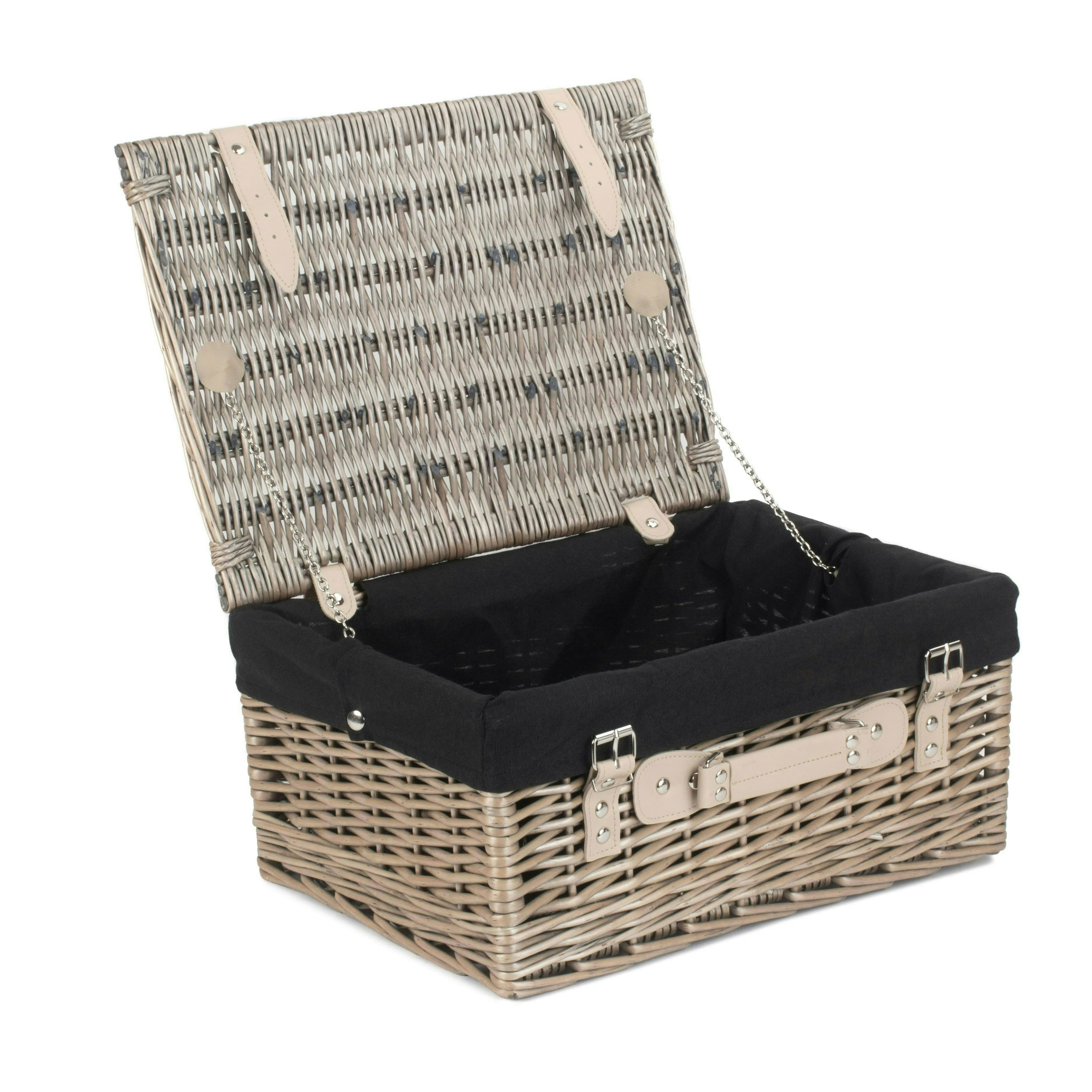 Rackhams Black 41Cm Antique Wash Wicker Picnic Basket With Cotton Lining