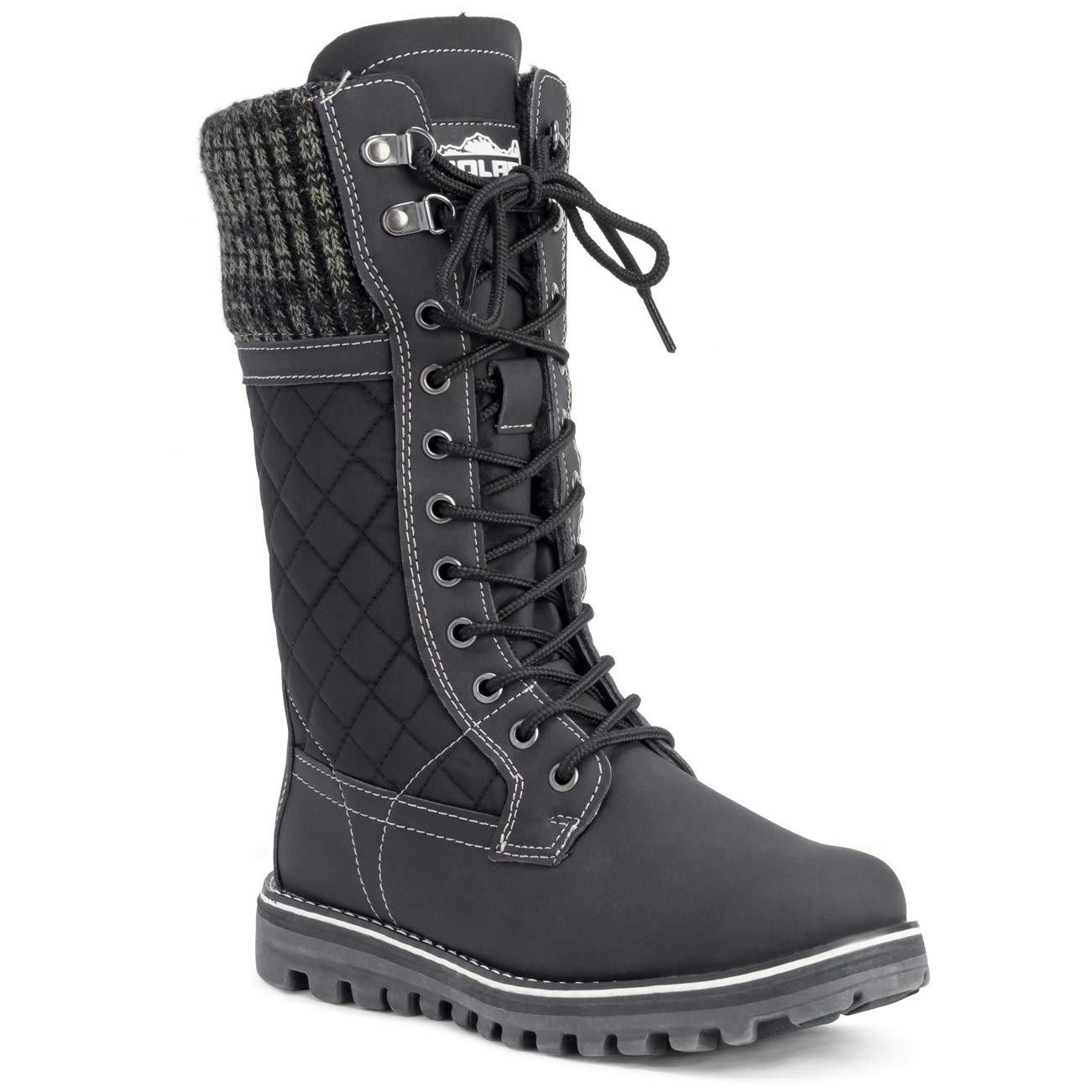 Viva Women's Black Faux Fur Thermal Waterproof Outdoor Snow Winter Calf Boots - 6 - Jet