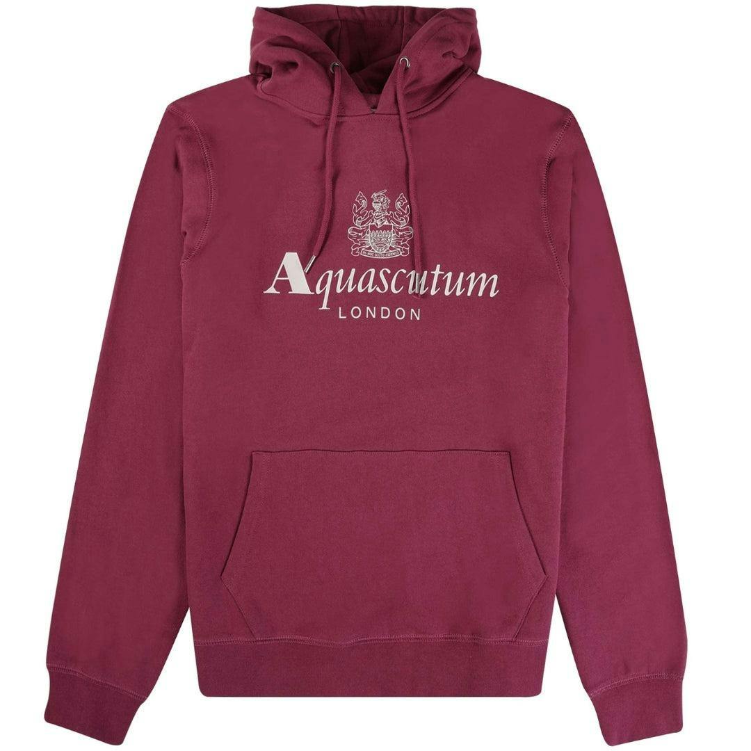 Aquascutum Men's Burgundy Active Big Logo Hoodie - S - 100% Cotton