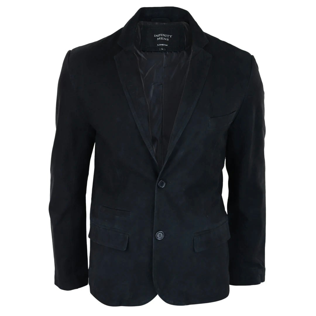 Infinity Leather Men's Black Leather Company Genuine Suede Blazer Style Jacket Leather Classic Vintage Smart Casual - 4XL