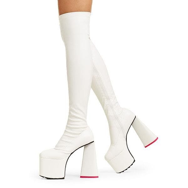 Lamoda Women's White Seperate Stylish High Thigh Platform Boots In Elegant Pu - Uk7