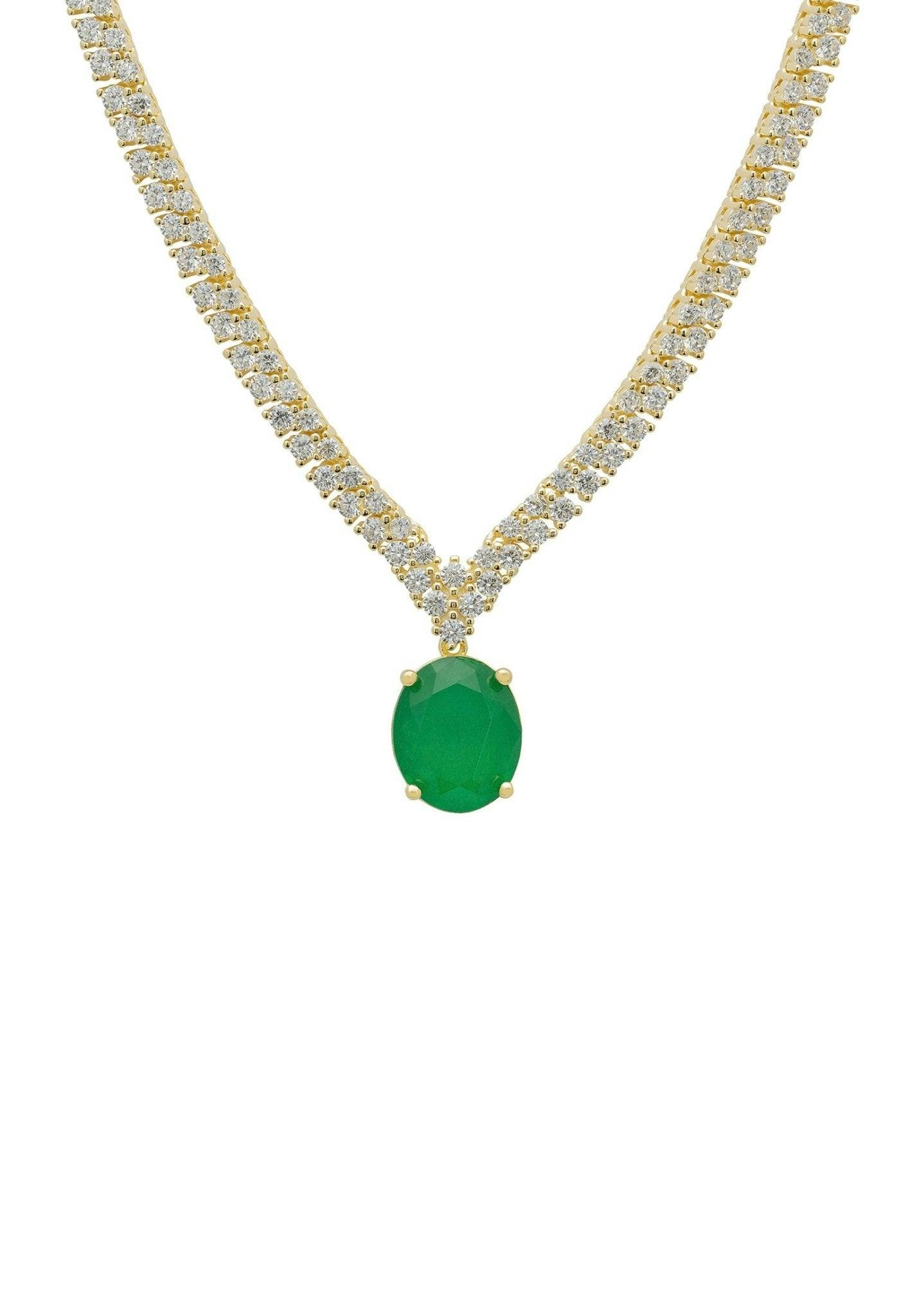 Latelita Gold Garbo Oval Gemstone Tennis Necklace Emerald