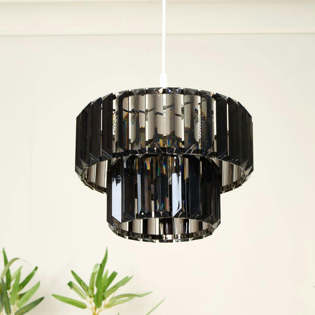 Rackhams Black Lombard 2 Tiered Chrome Ceiling Pendant Shade